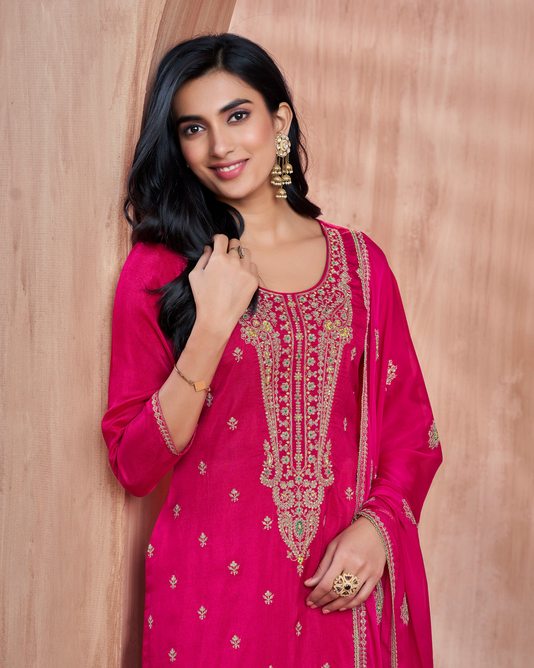 Crimson Bloom Embellished Vichitra Silk Pant Set