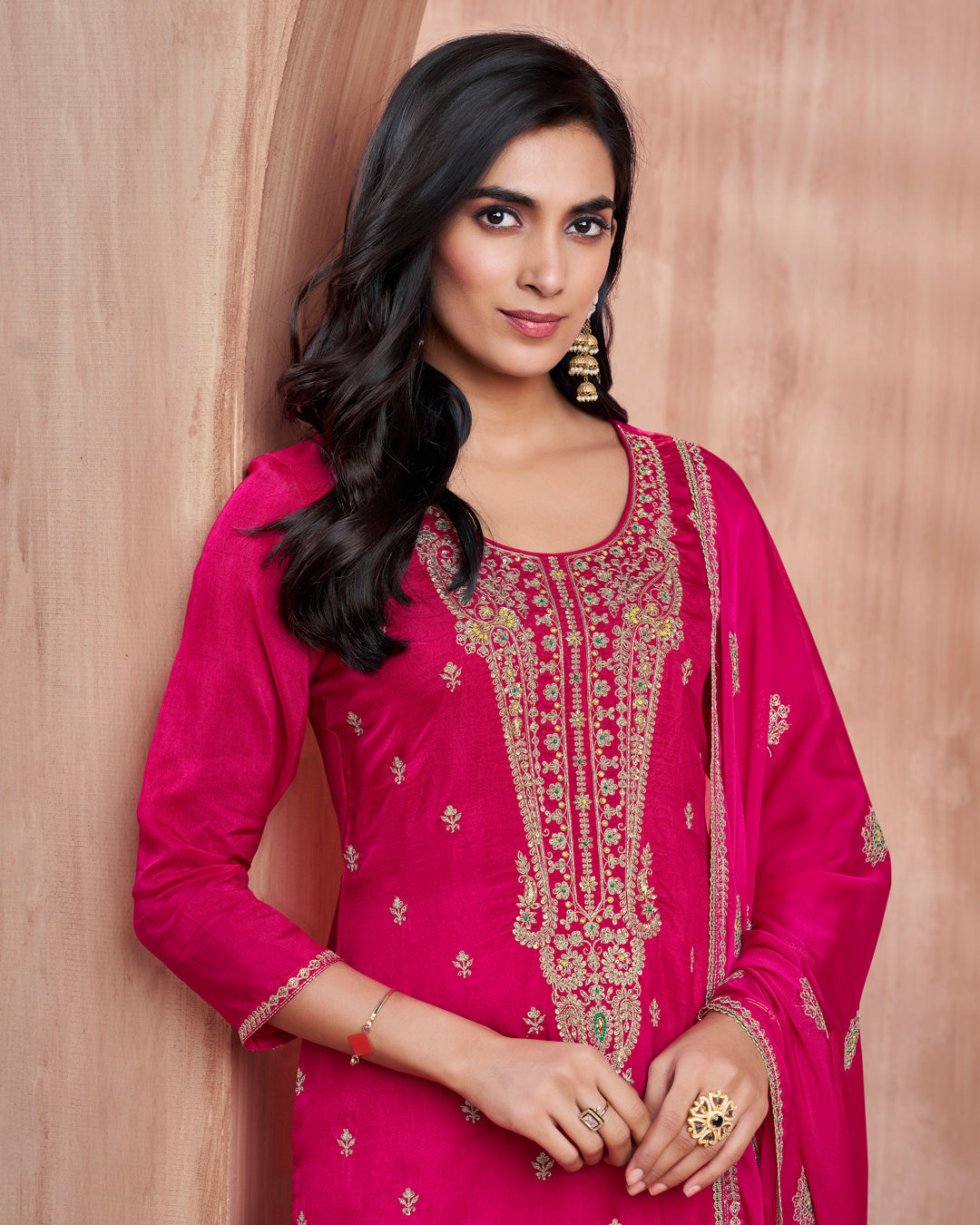 Crimson Bloom Embellished Vichitra Silk Pant Set
