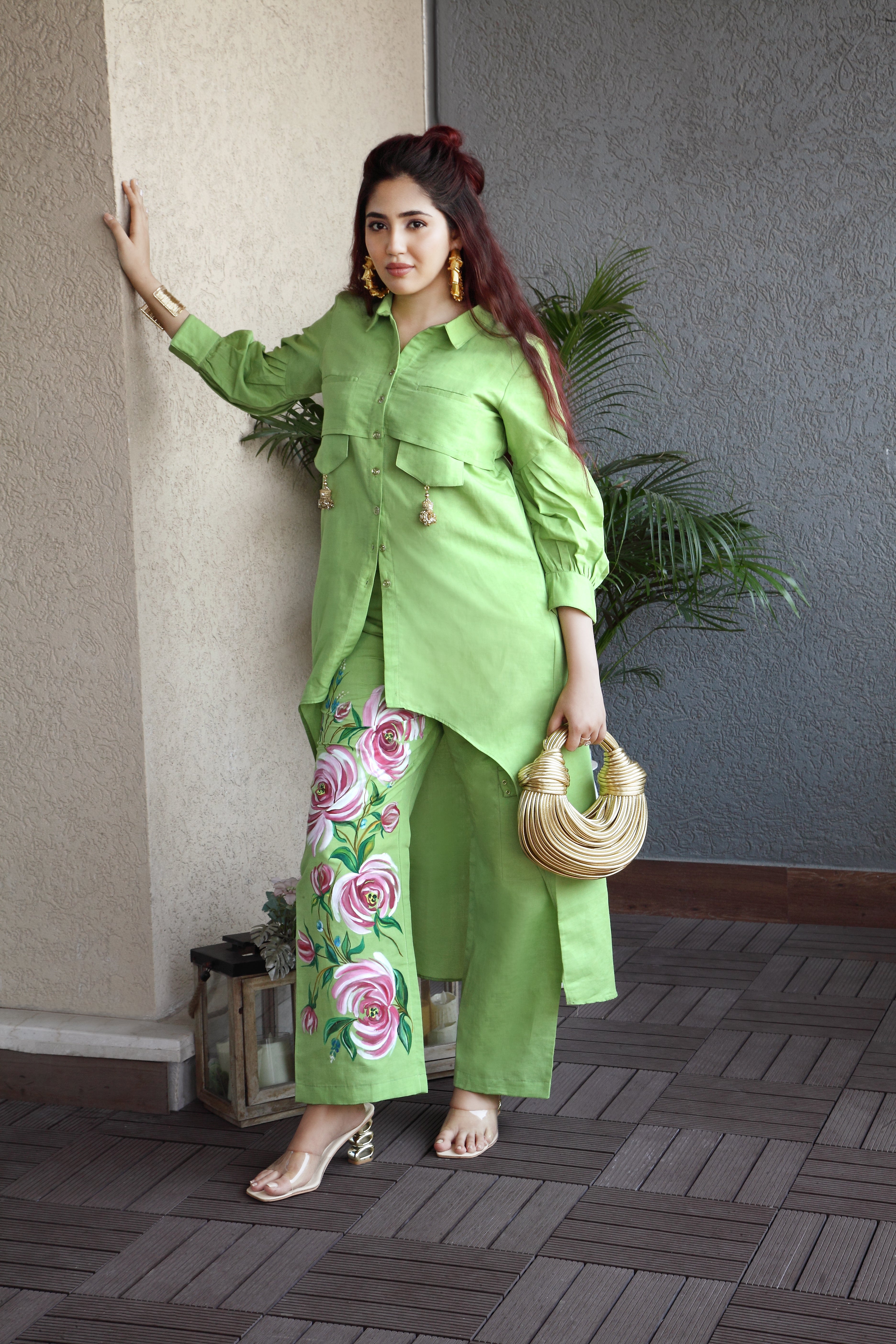 Pista Green Hand Painted Co-Ord Set
