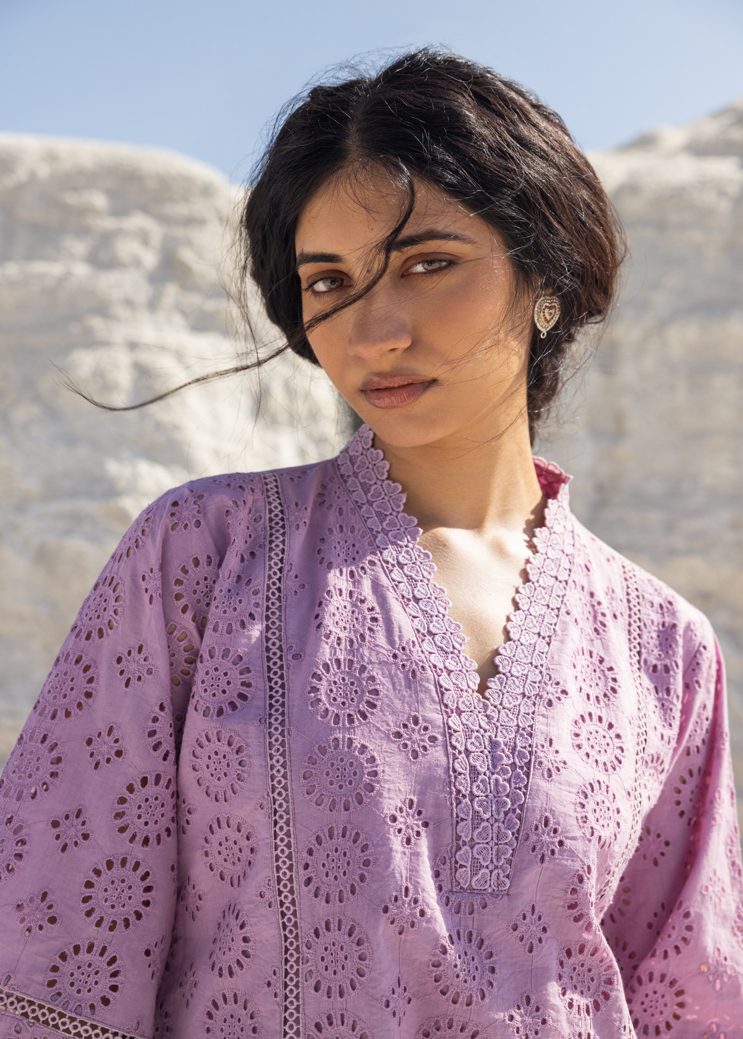 Dusty Purple Embroidered Organic Cotton Kurta Set