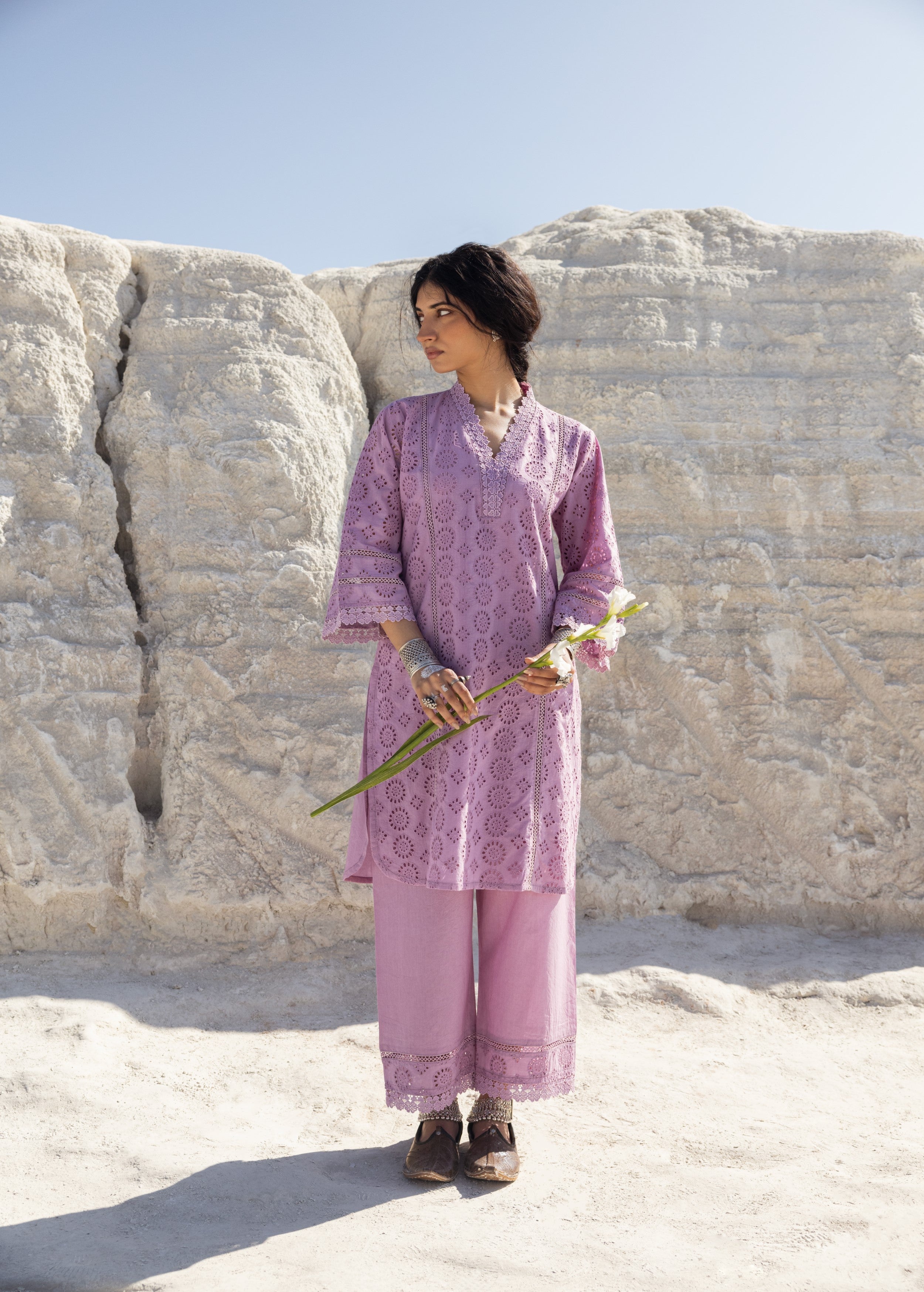 Dusty Purple Embroidered Organic Cotton Kurta Set