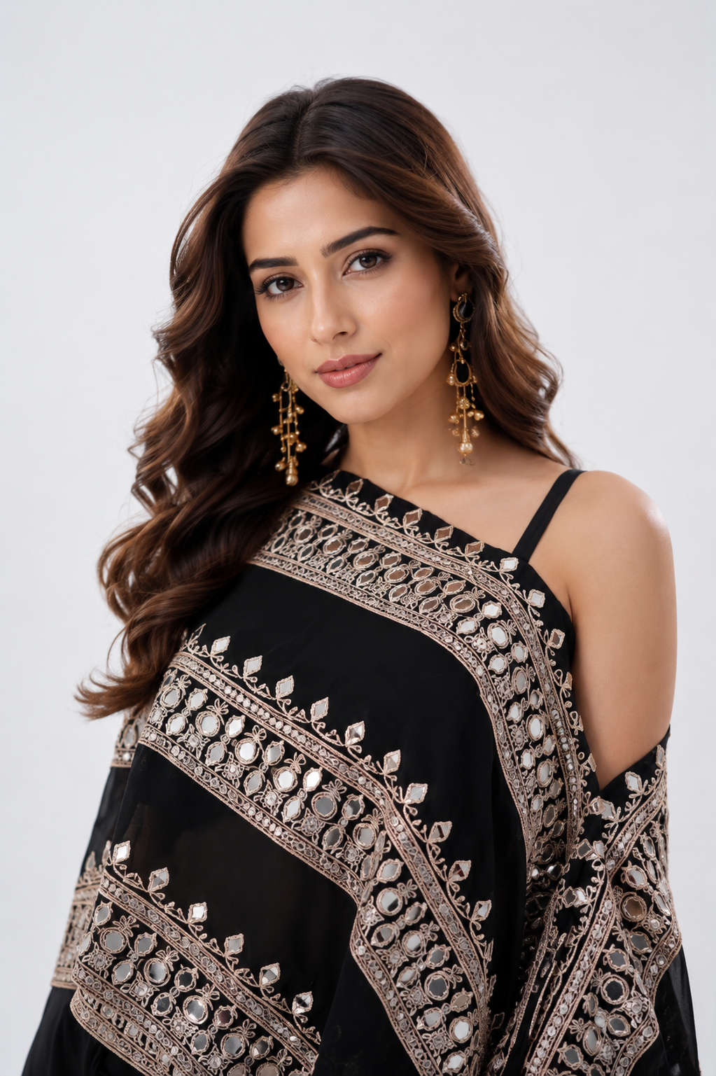 Majestic Black Embellished Georgette Silk Skirt Set