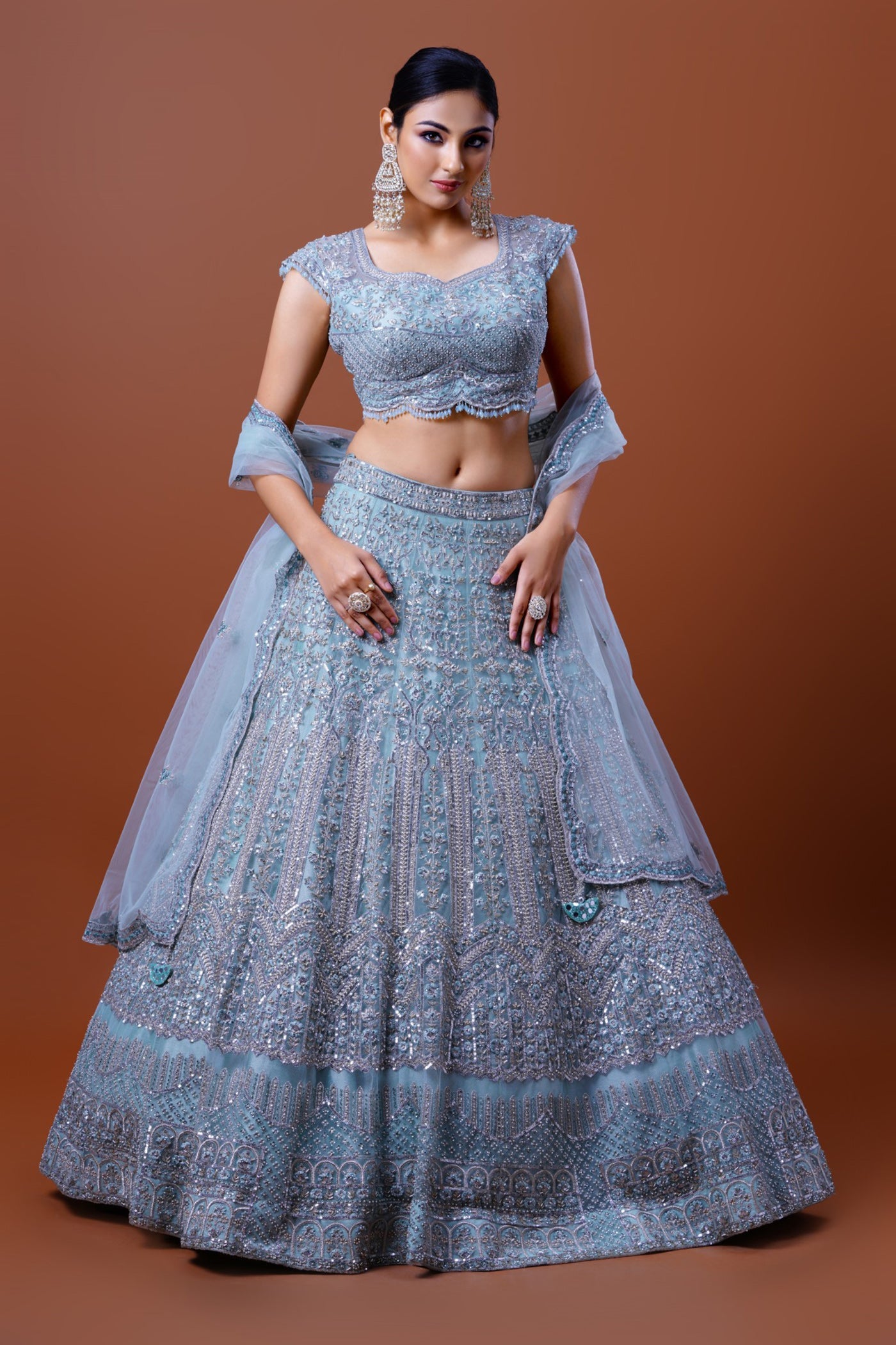 Pastel Blue Heavy Embroidered Lehenga Set