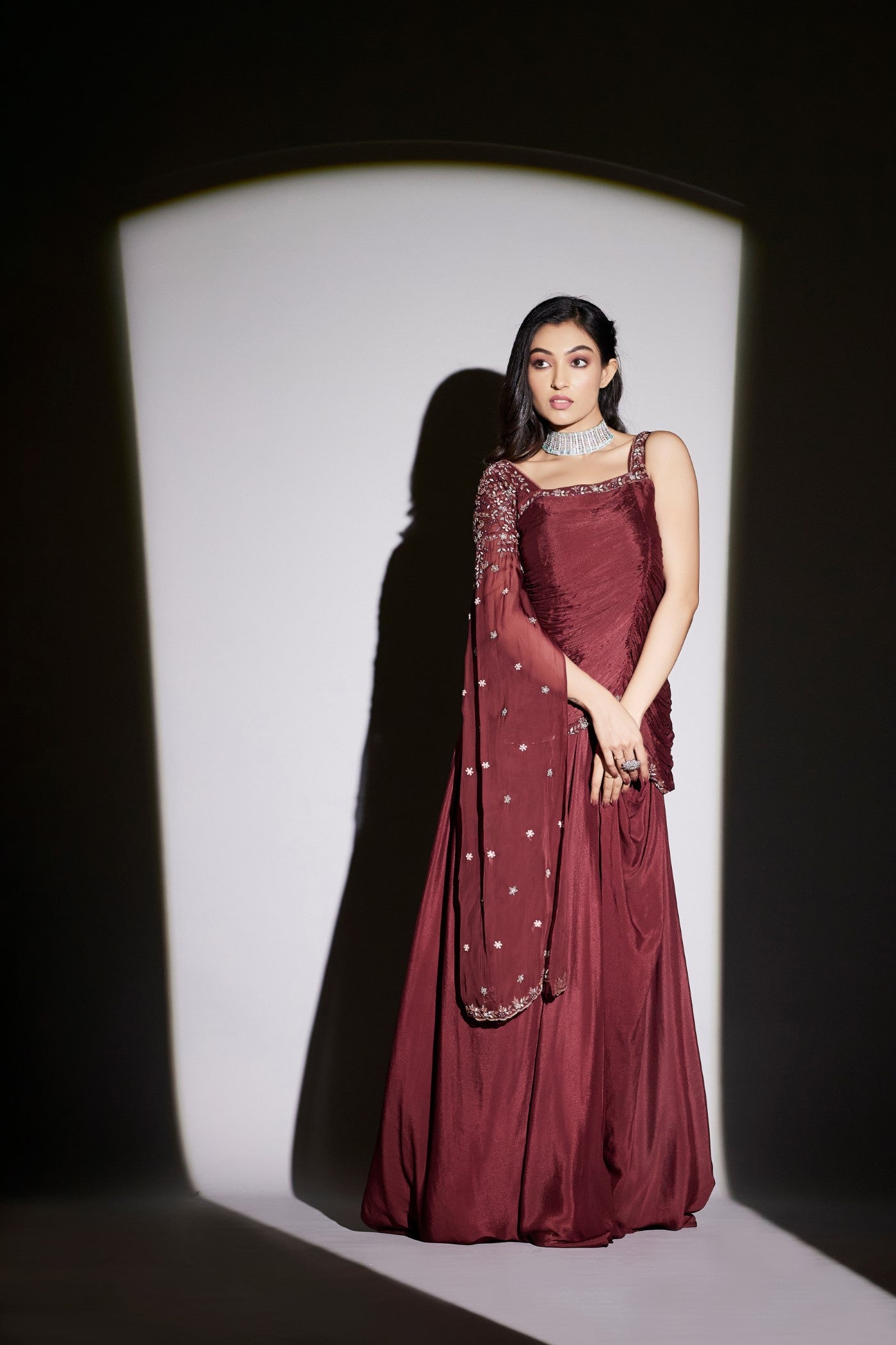 Wine Pure Chinon Silk Draped Gown