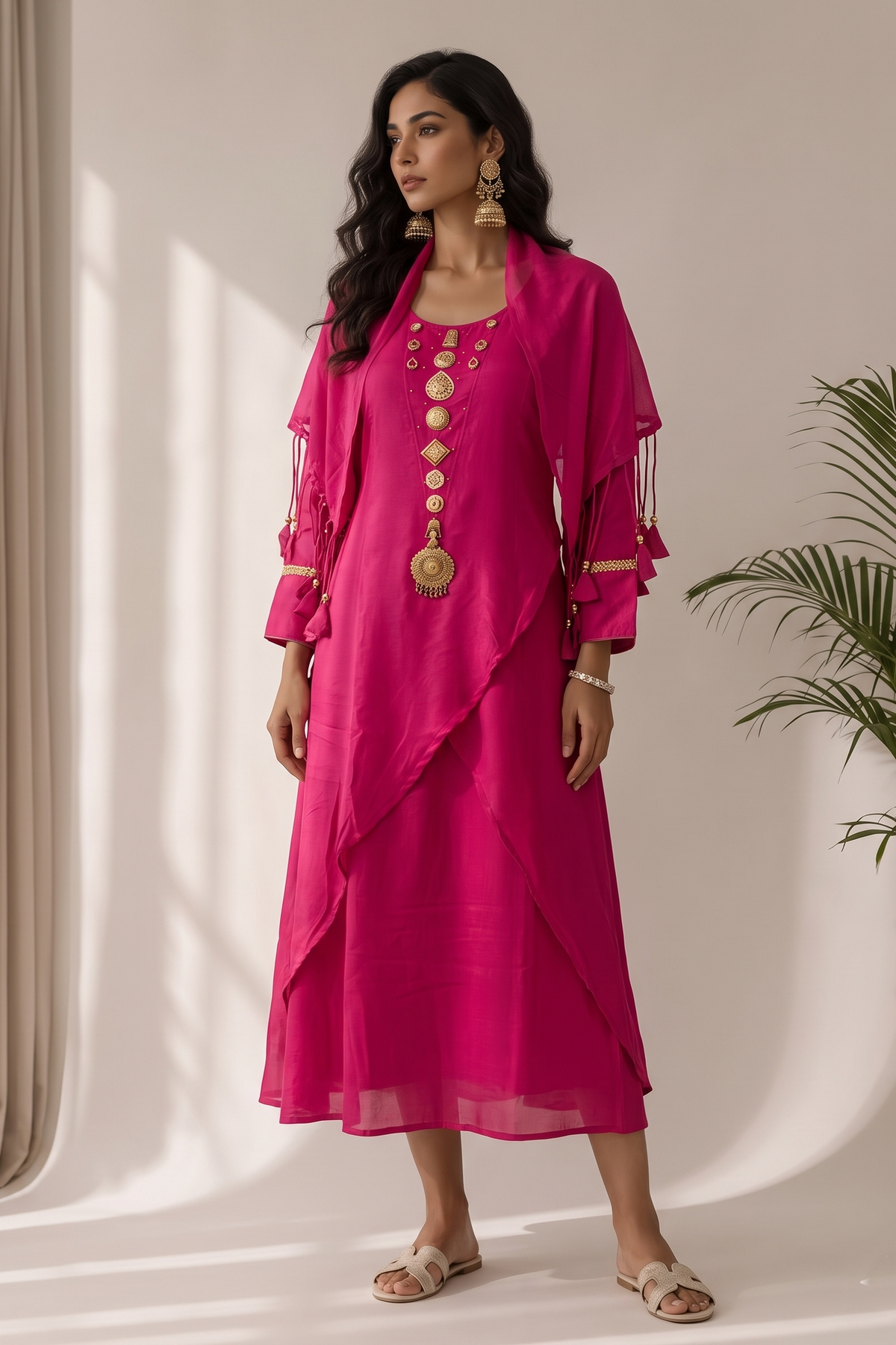 Rani Pink Embellished Mul Cotton Dress