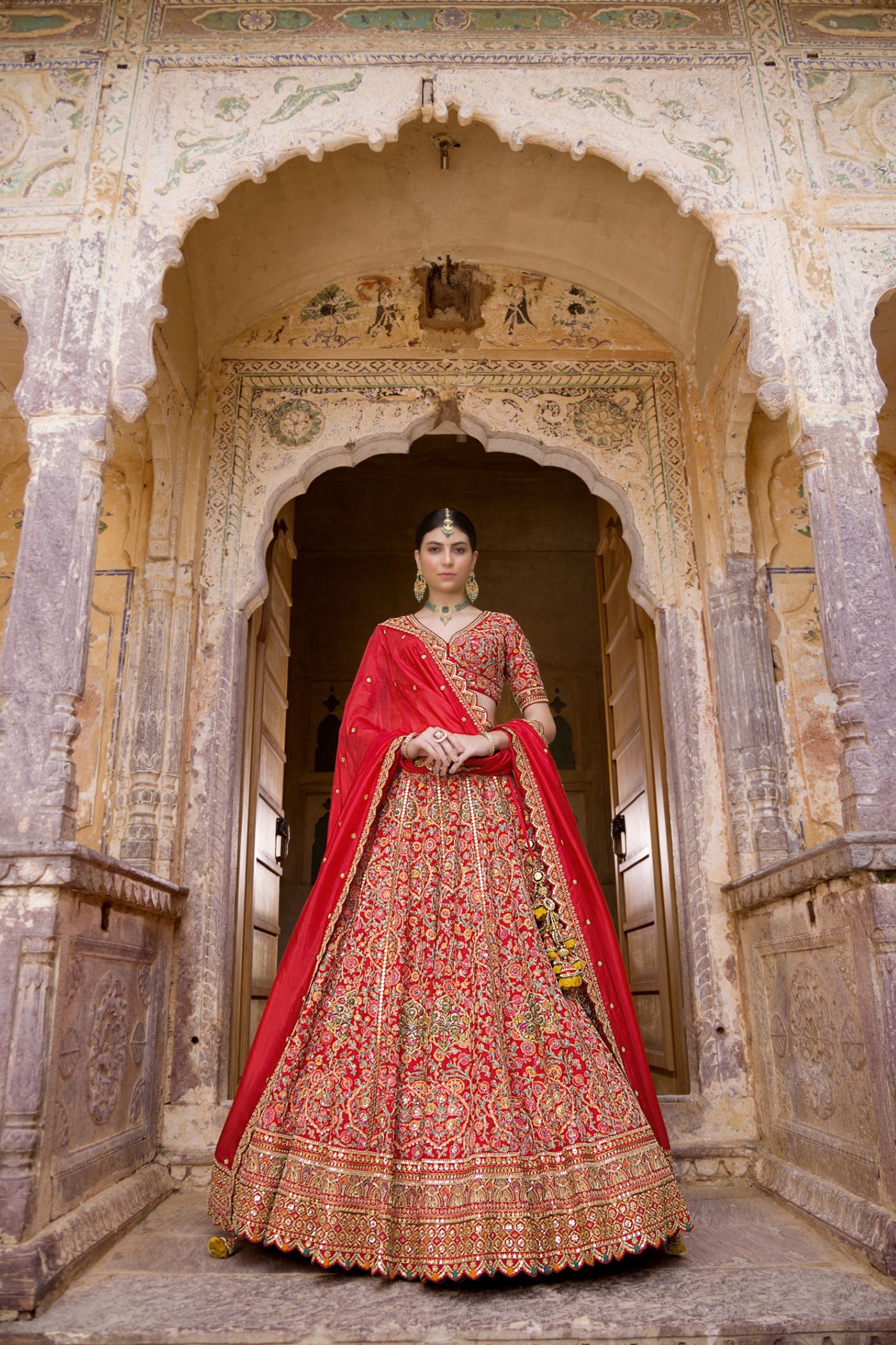 Red Heavy Embroidered Lehenga Set