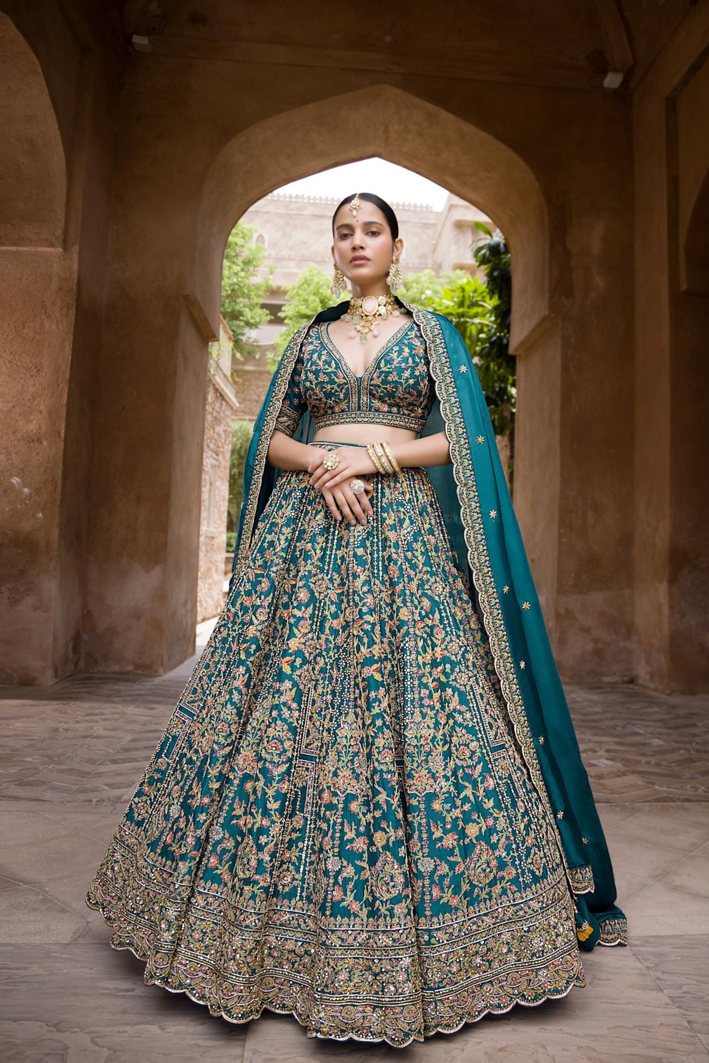 Teal Blue Embellished Lehenga Set