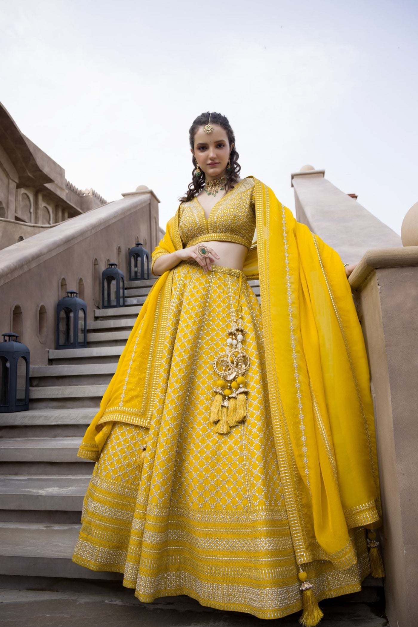 Lemon Yellow Embroidered Lehenga Set