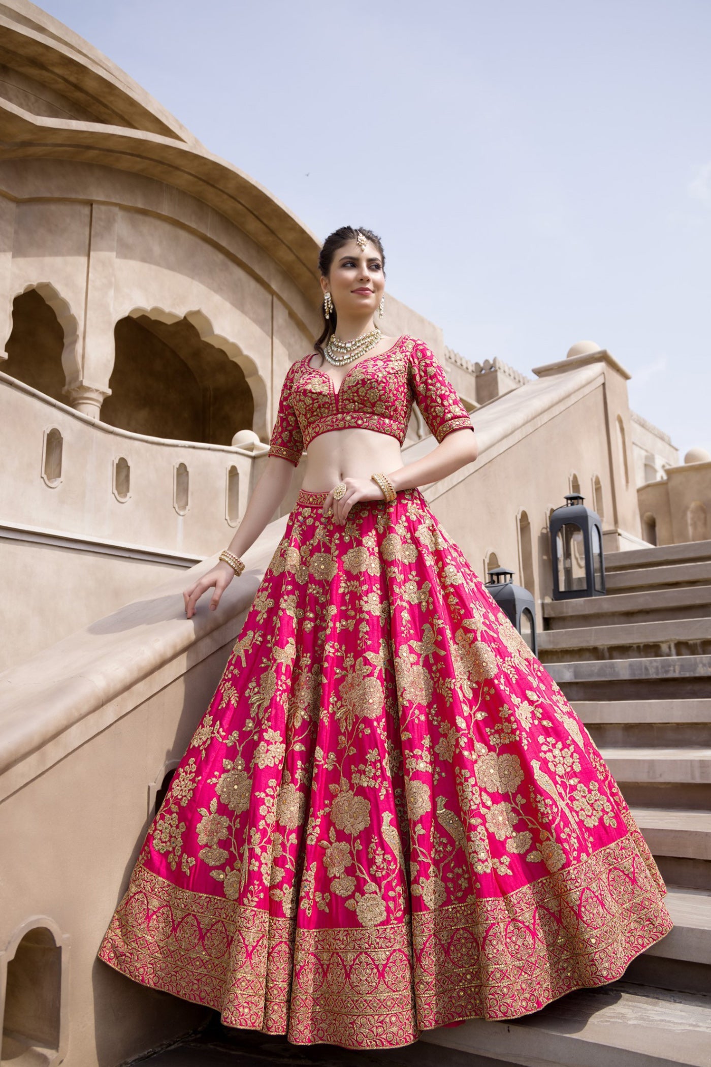 Rani Pink Heavy Embroidered Lehenga Set