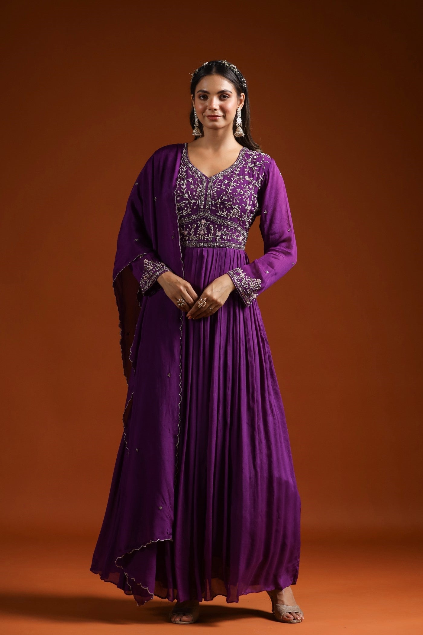 Imperial Purple Pleated Anarkali Suit