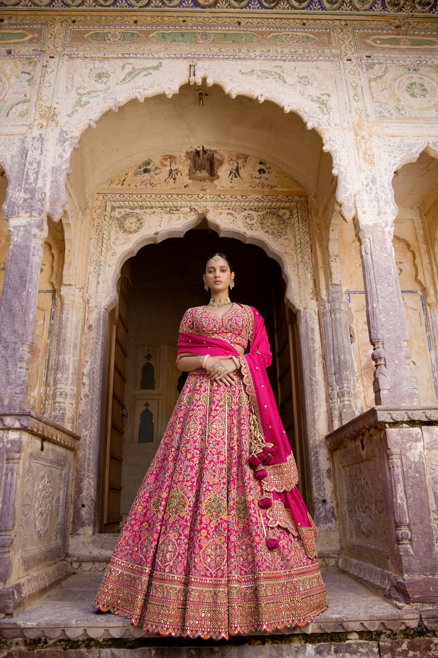 Rani Pink Floral Embroidered Lehenga Set