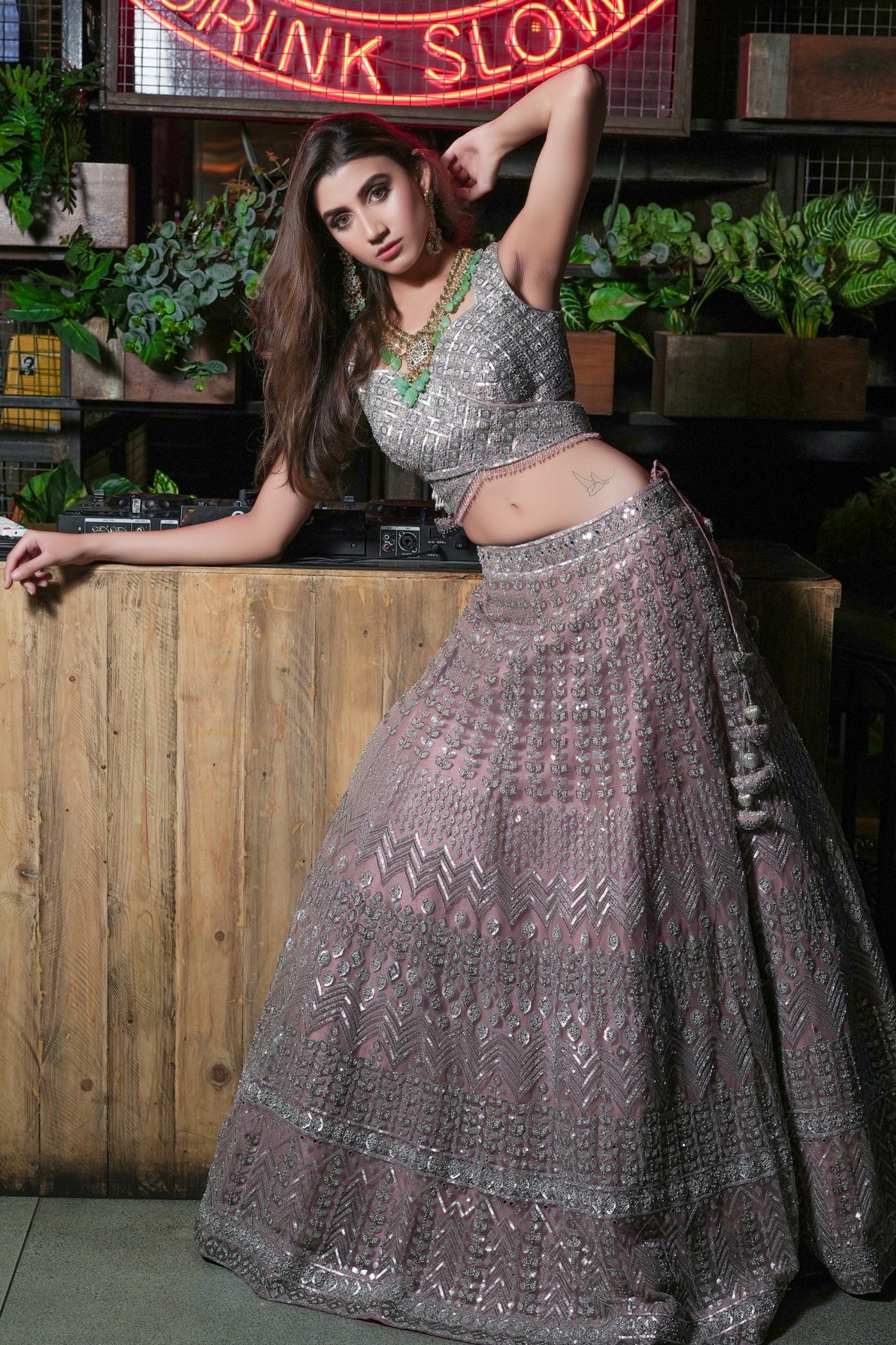 Peach Embroidered Lehenga Set