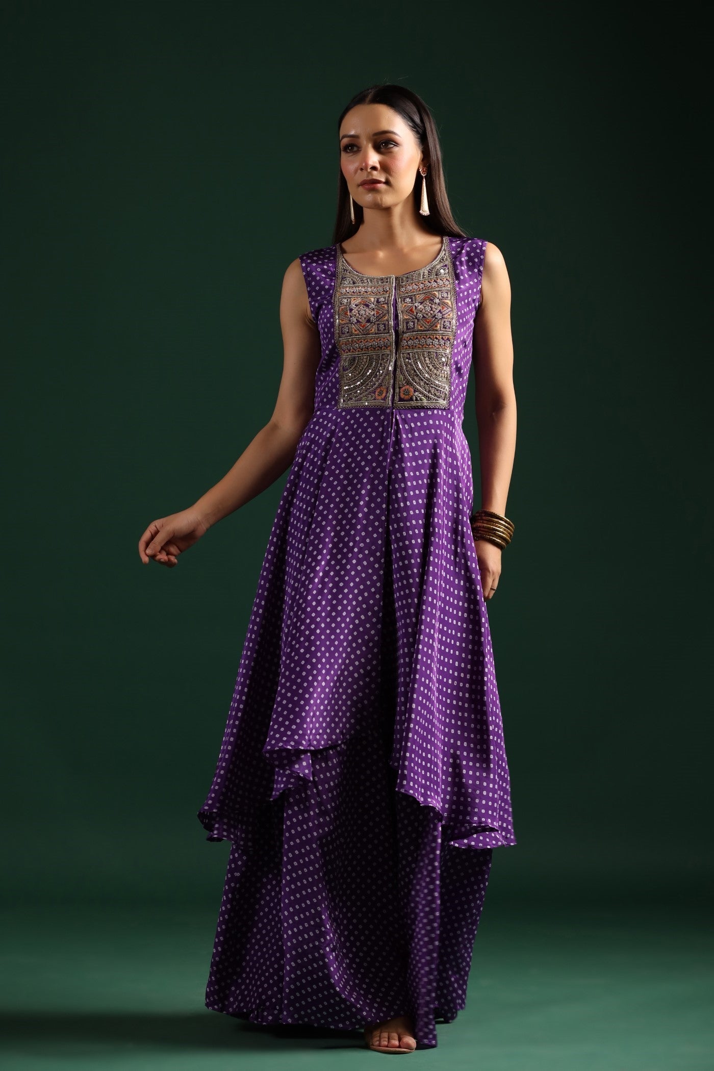 Purple Bandhani Embroidered Tunic & Palazzo