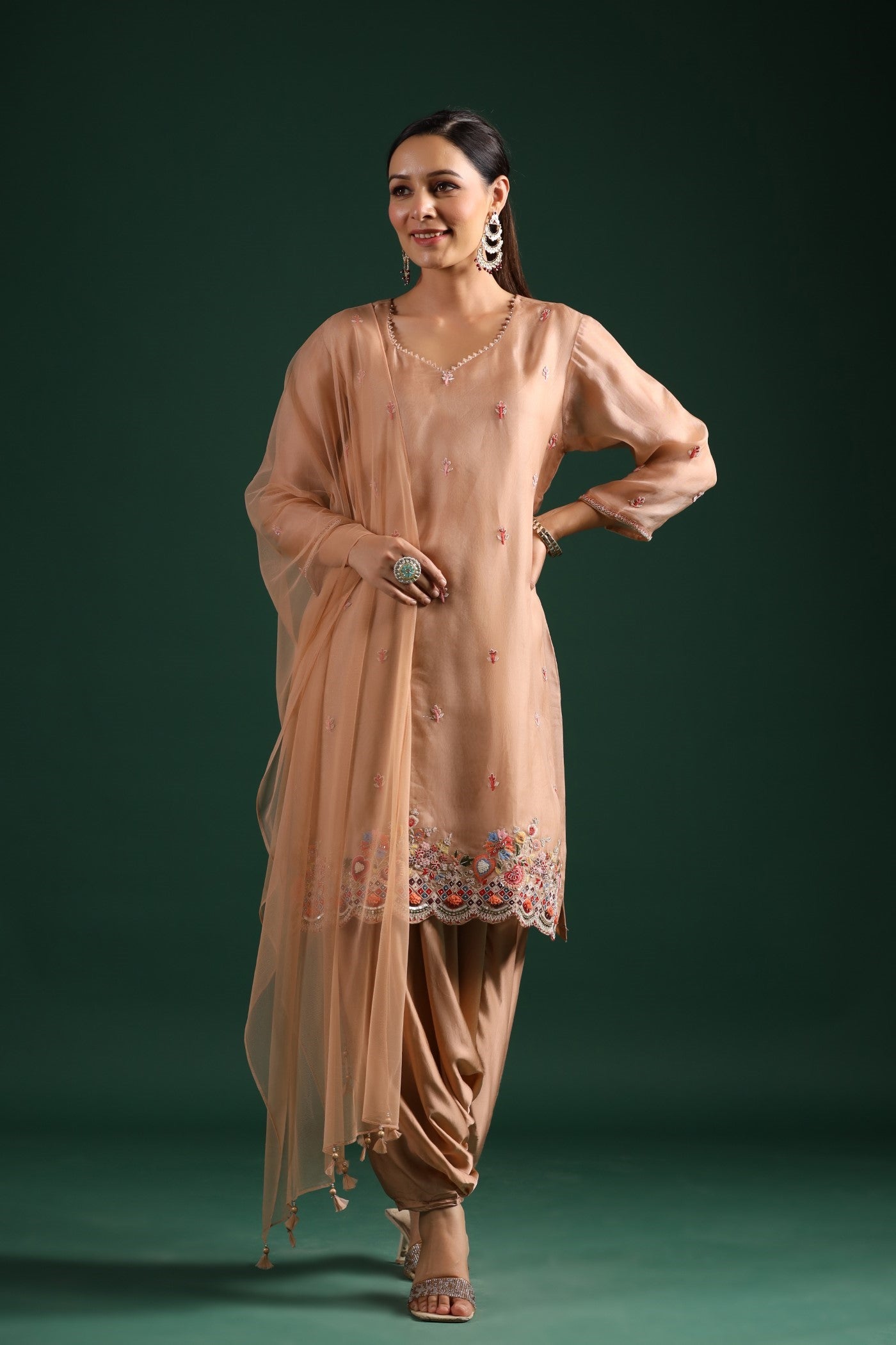 Beige Organza Silk Kurta Set