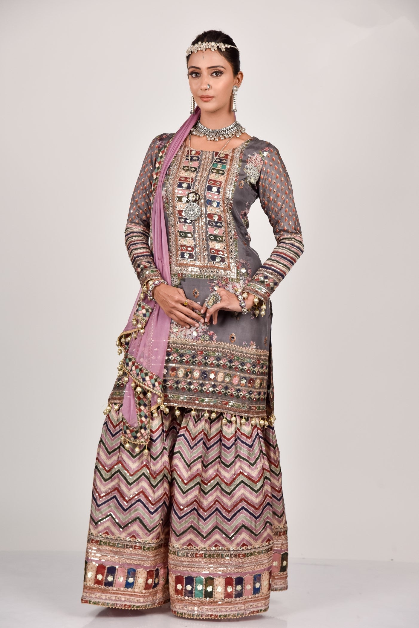 Dusky Grey Embellished Sharara Set