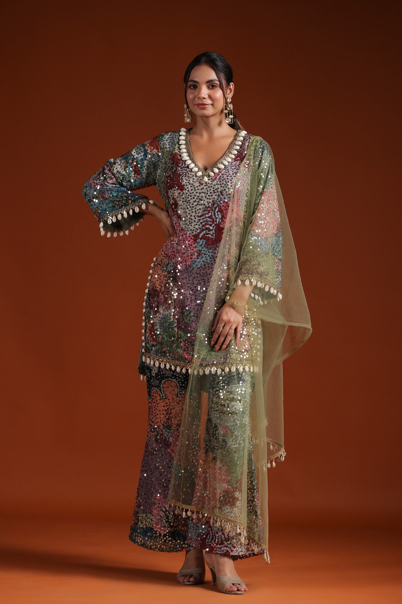 Pastel Green Embellished Palazzo Set