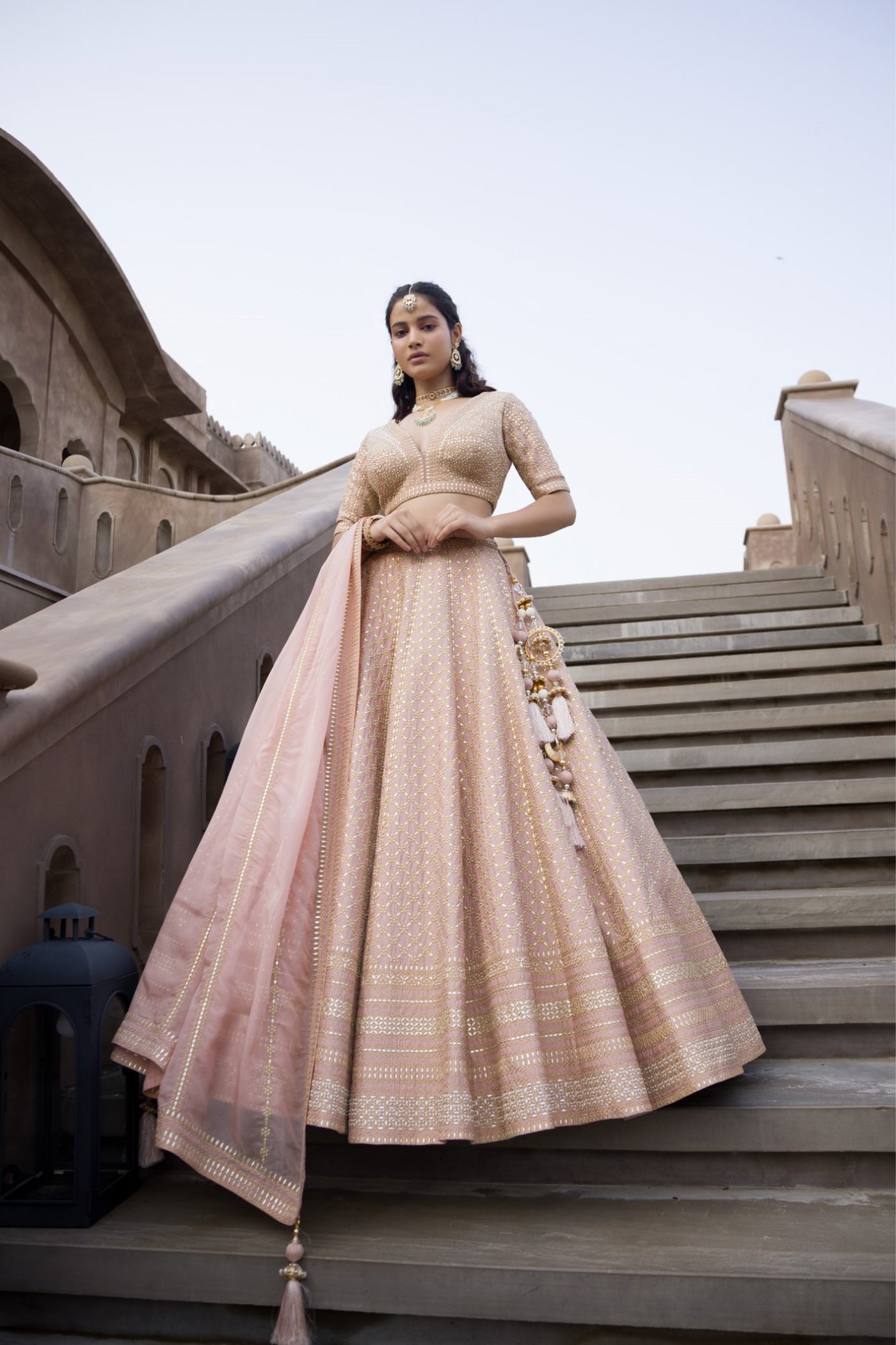 Crepe Pink Heavy Embroidered Lehenga Set