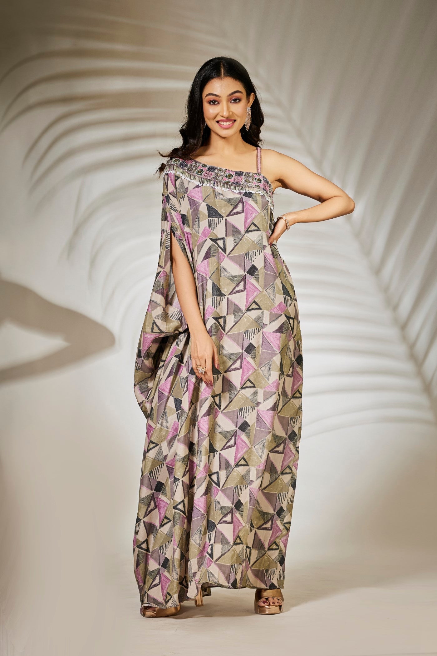 Pink Abstract Printed Kaftan Dress