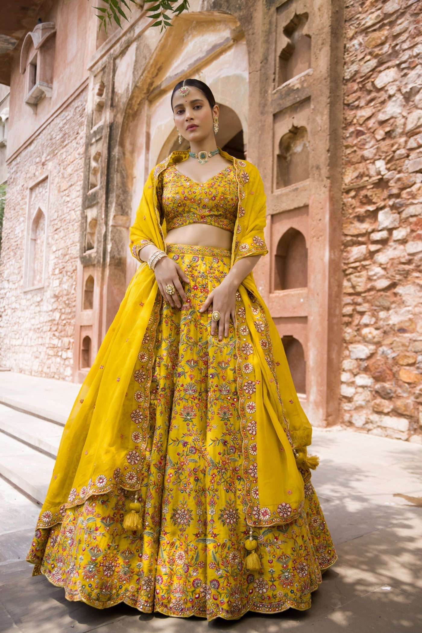 Lemon Yellow Embellished Lehehnga Set