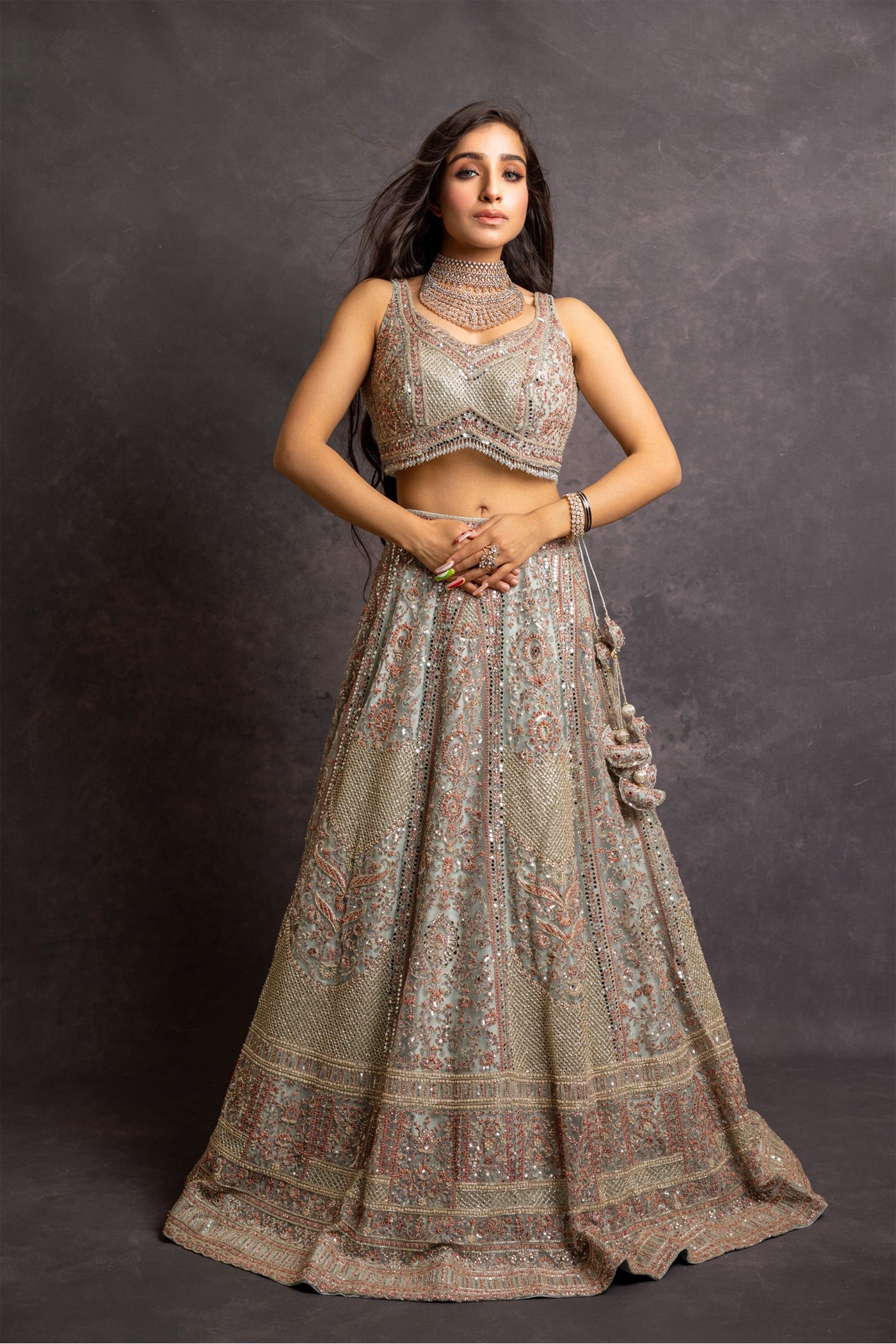 Pistachio Green Heavy Embroidered Lehenga Set