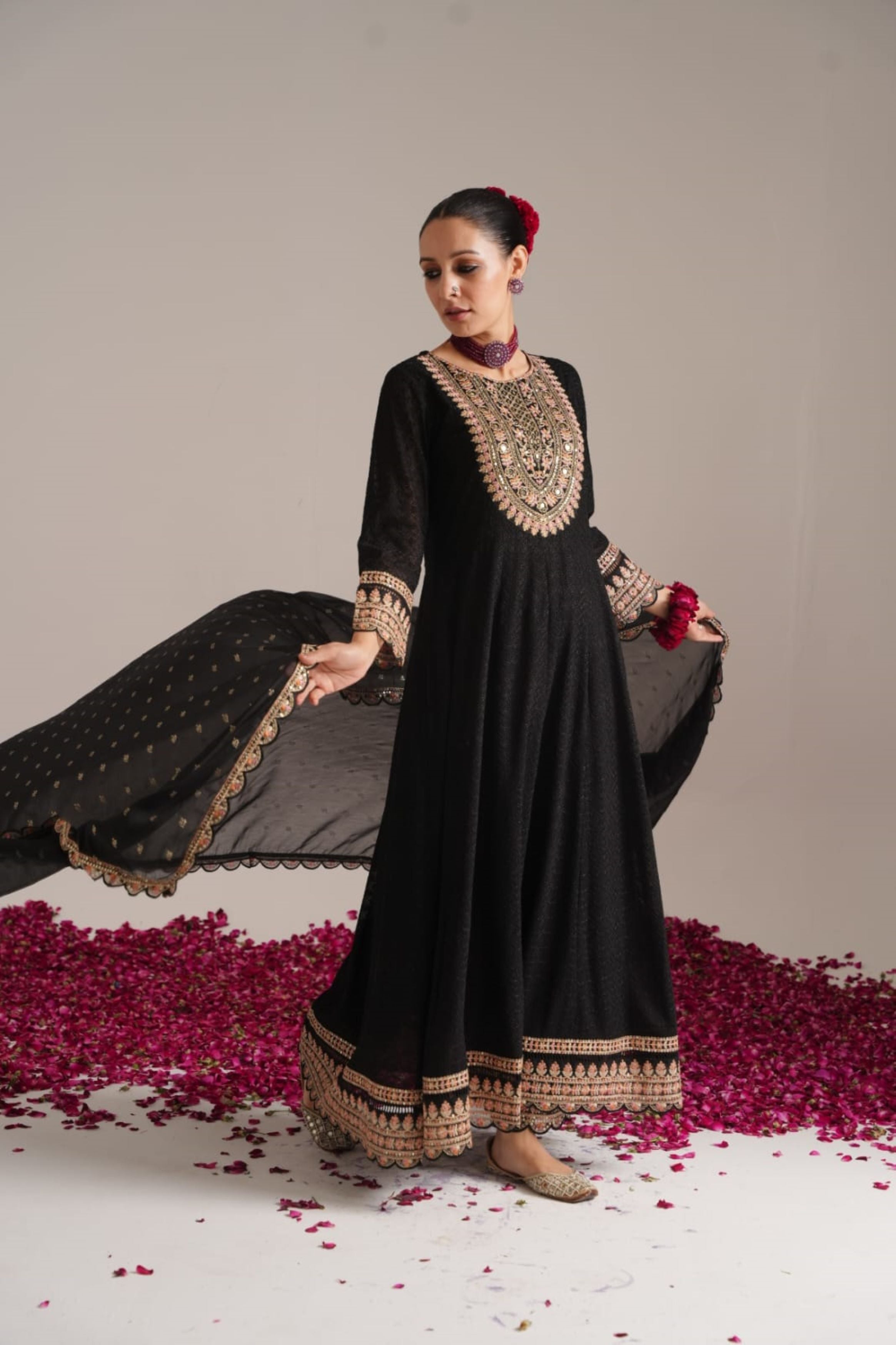 Black Chikankari Embroidered Georgette Silk Anarkali Set