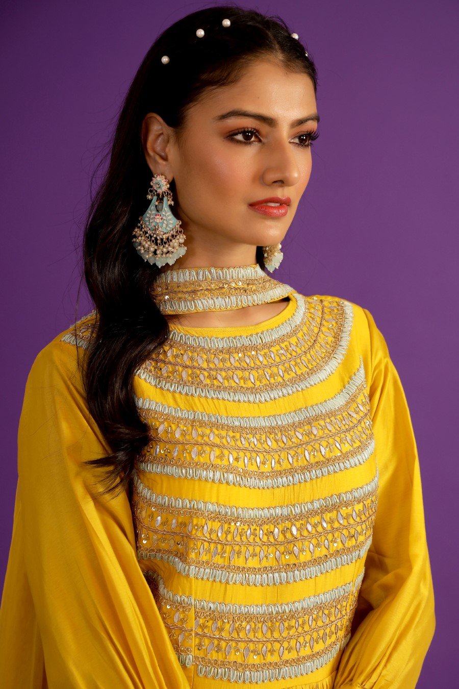 Persian Yellow Hand Embroidered Anarkali Set