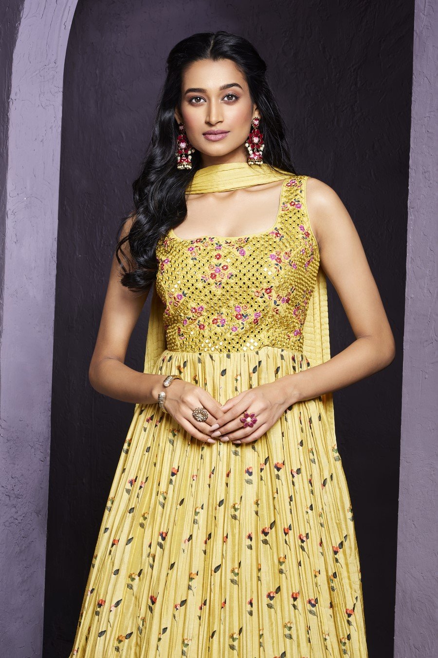 Chic Yellow Embroidered Anarkali with Dupatta