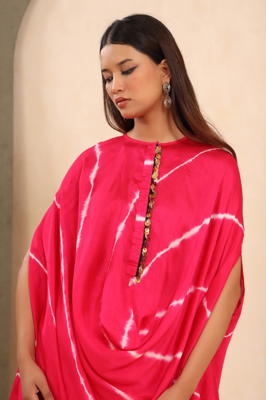 Hot Pink Leheriya Tie-Dyed Kaftan with Pants