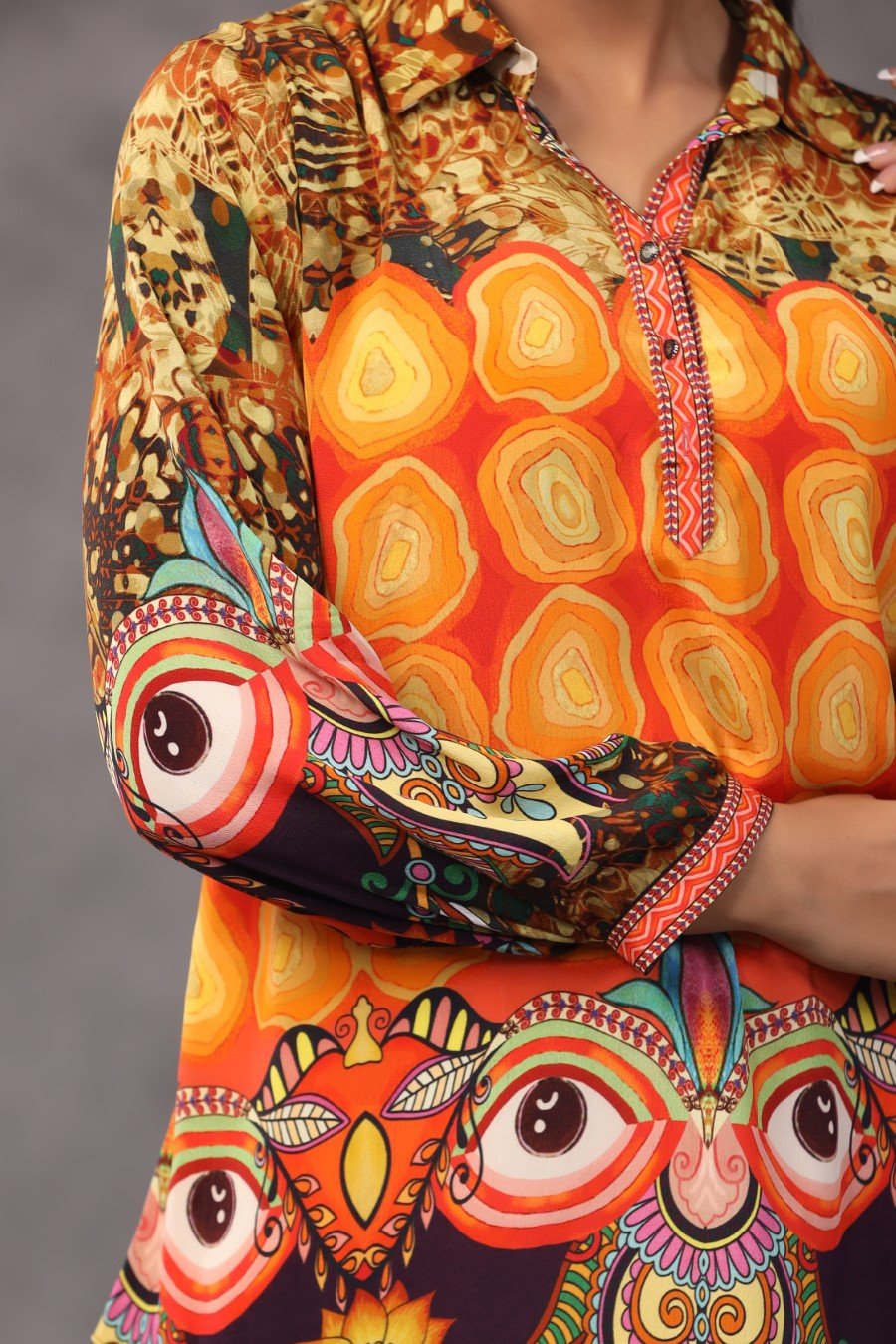 Orange Tribal Digital Printed Spanish Crepe Top