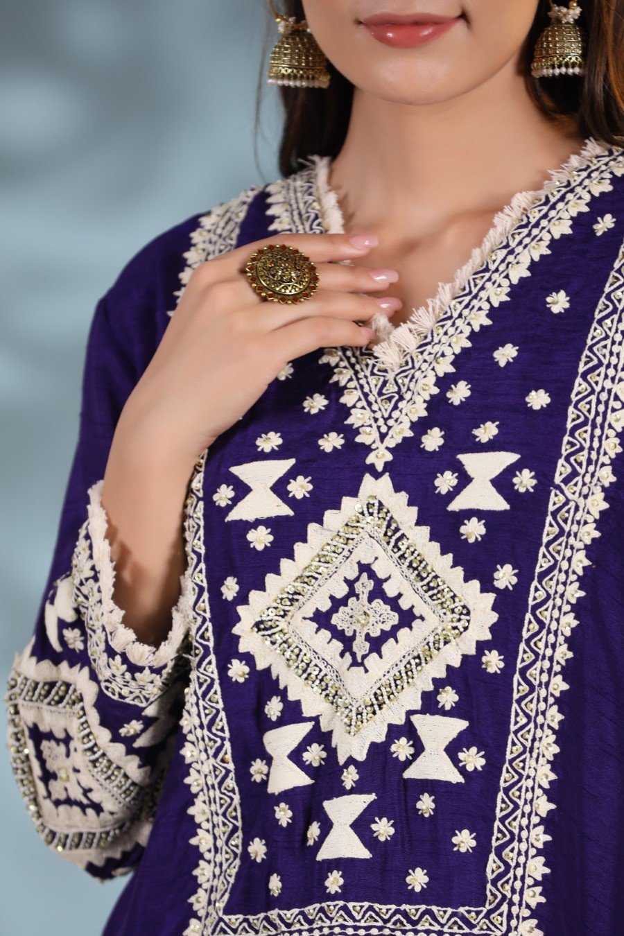 Deep Purple Kashmiri Embroidered Kurta with Palazzo