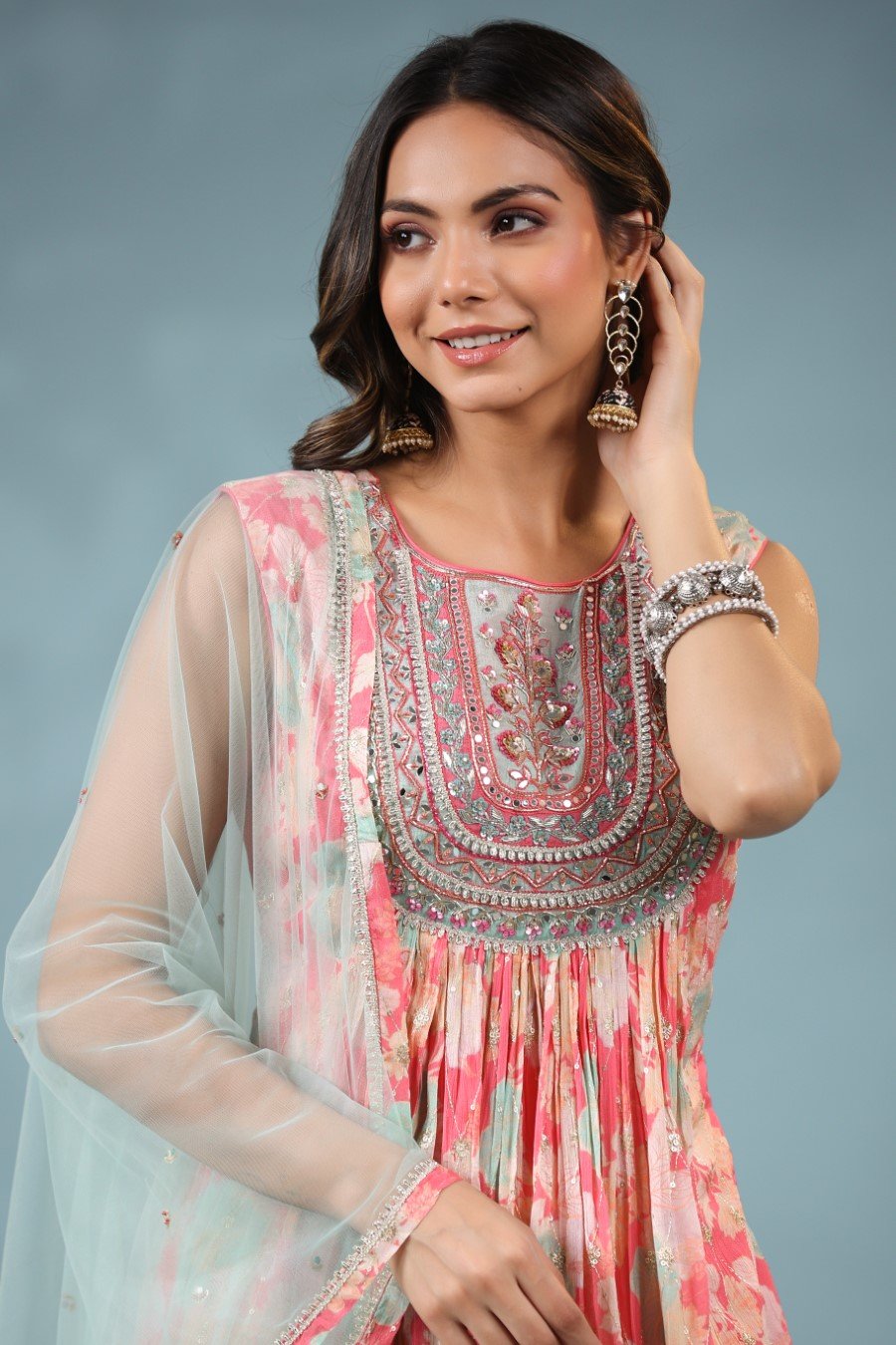 Pink Floral Embellished Sharara Set