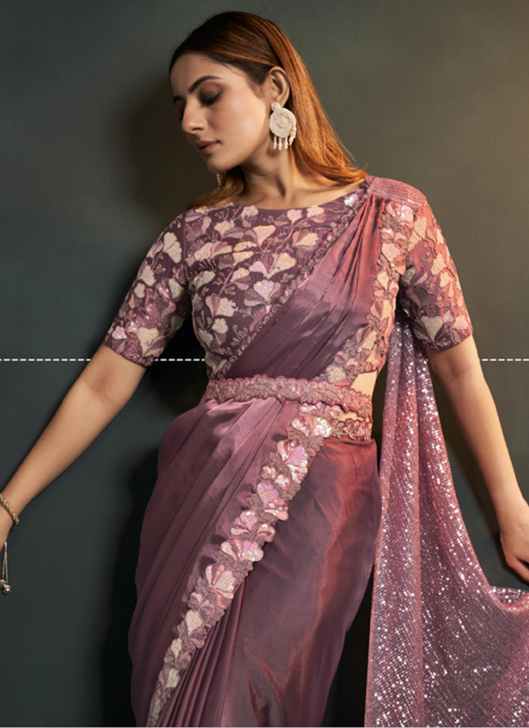 Dusty Pink Embellished Satin Silk Saree