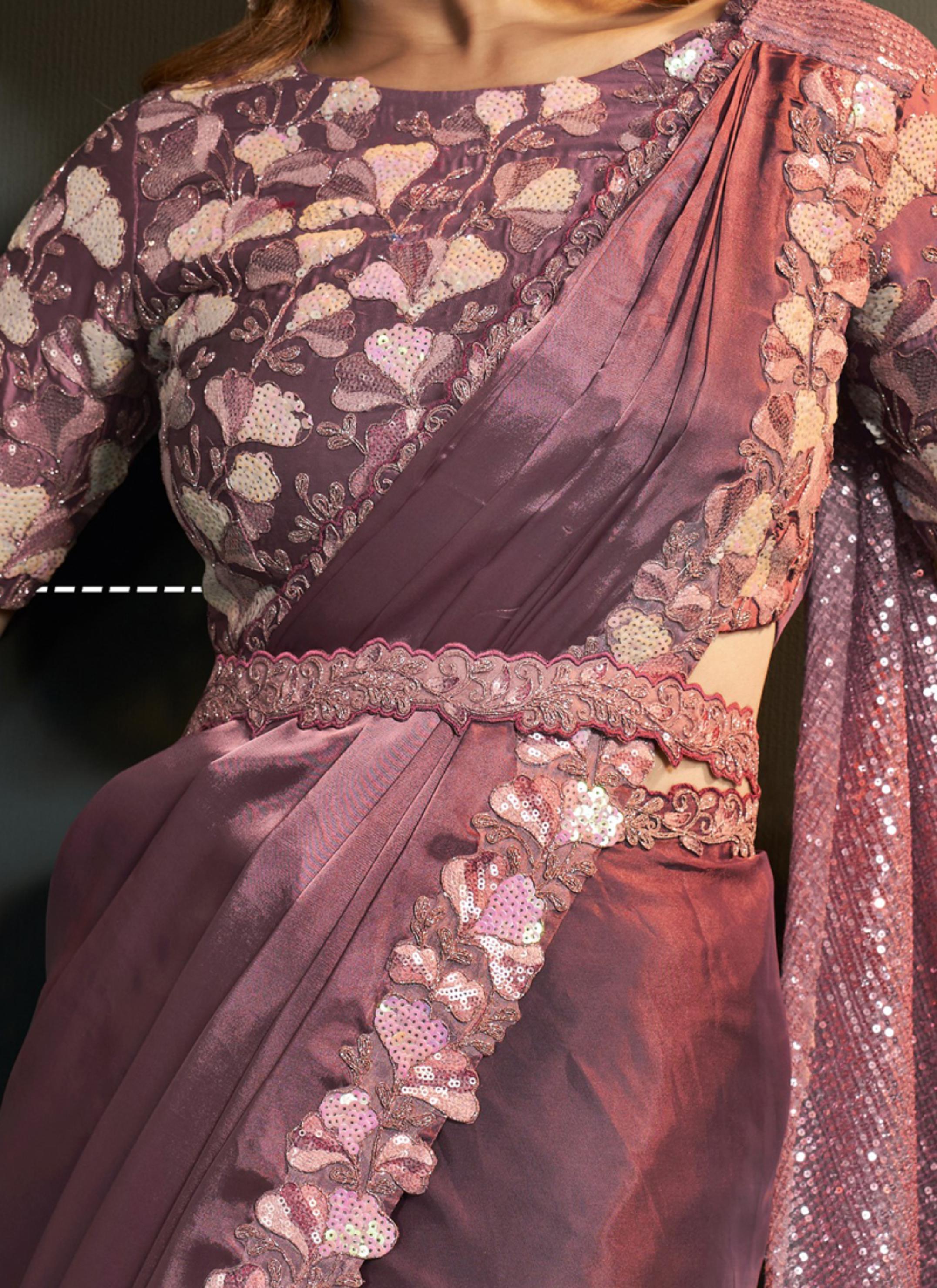 Dusty Pink Embellished Satin Silk Saree