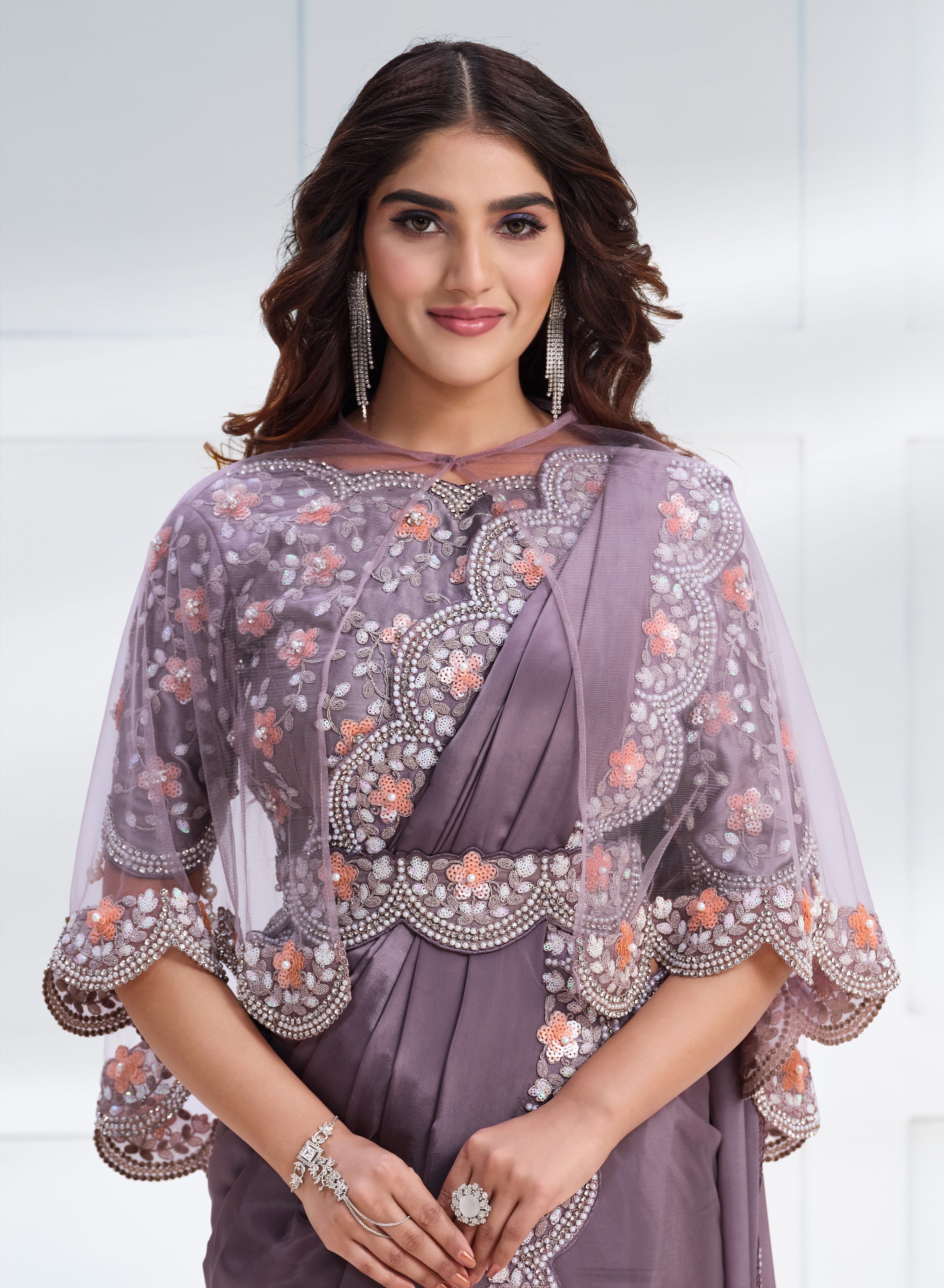 Wisteria Embellished Crepe Satin Silk Saree