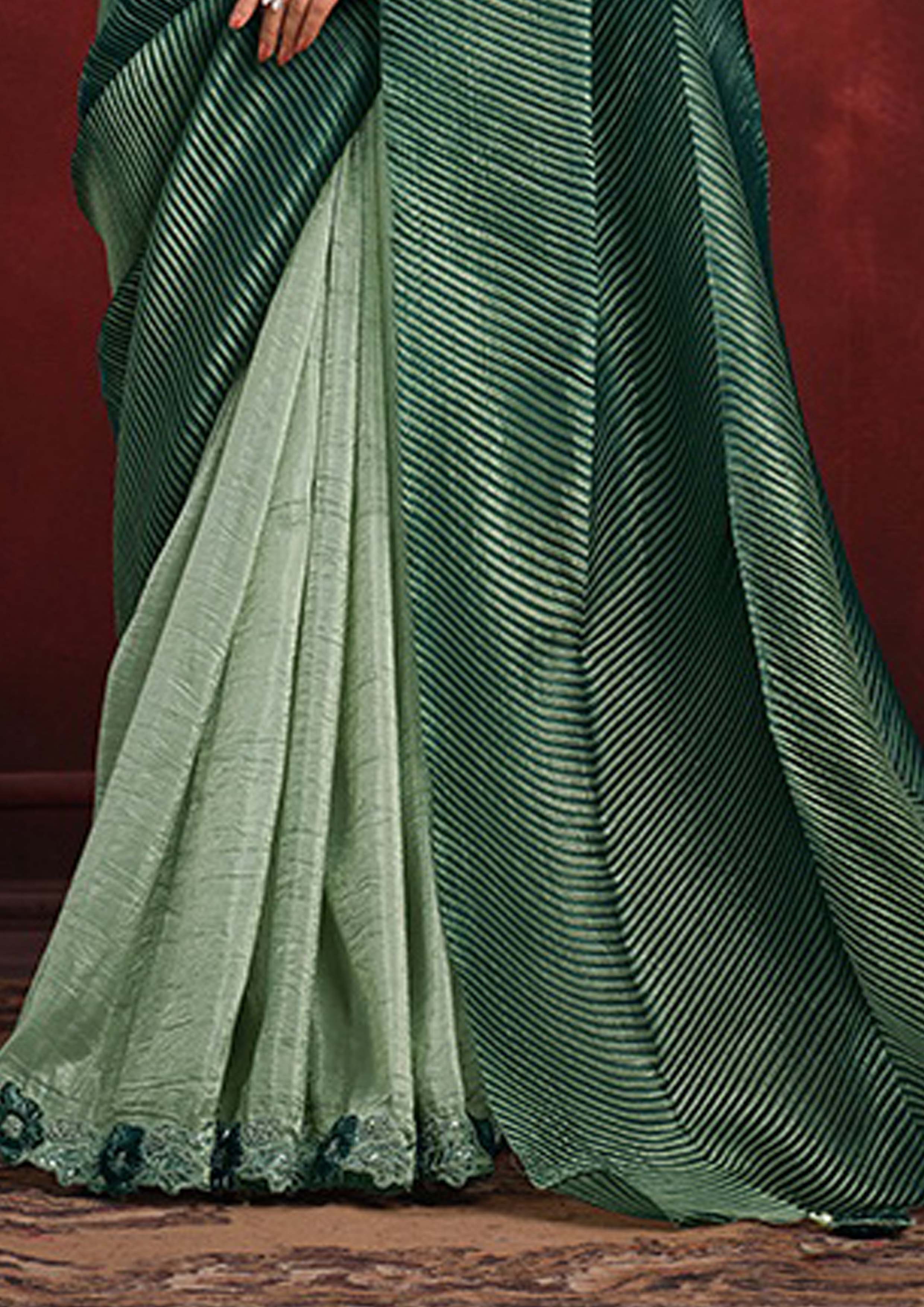 Emerald Banarasi Embellished Crushed Silk Saree
