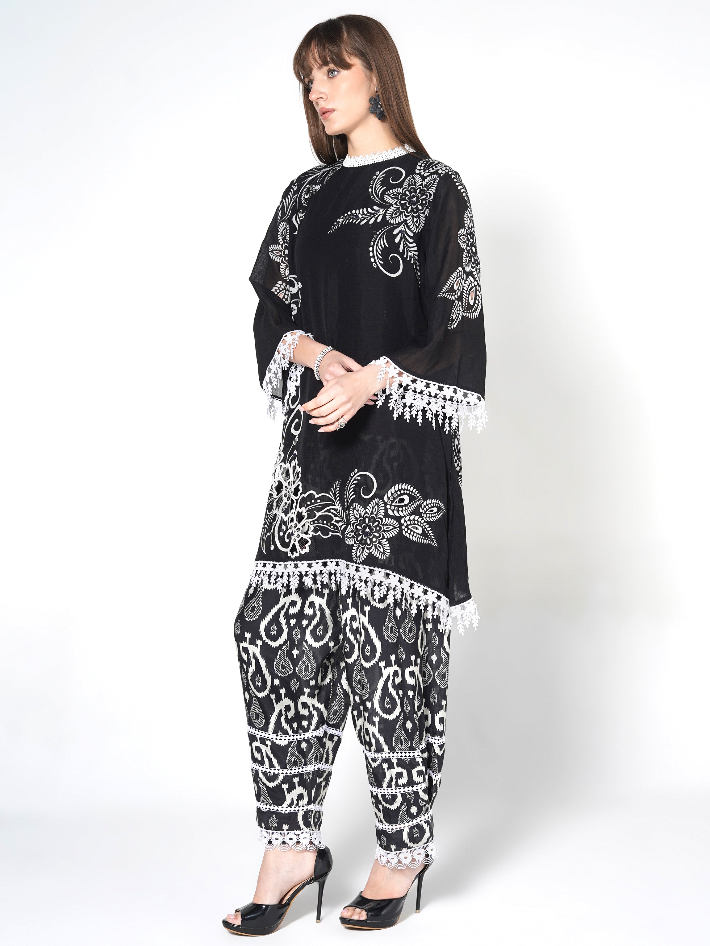 Obsidian Noir Printed Linen Silk Co-Ord Set