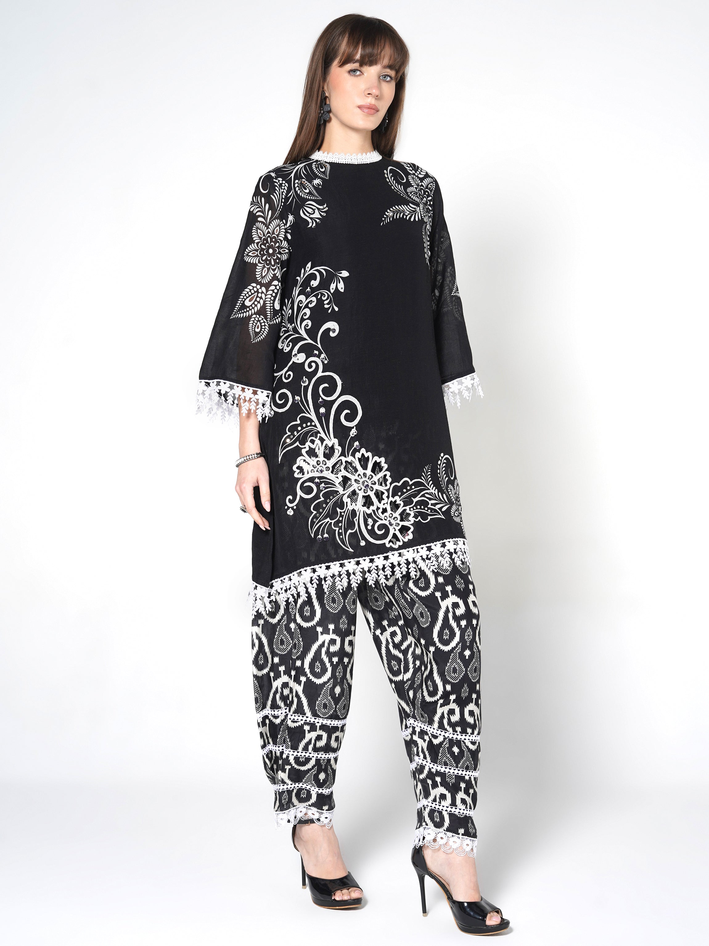 Obsidian Noir Printed Linen Silk Co-Ord Set