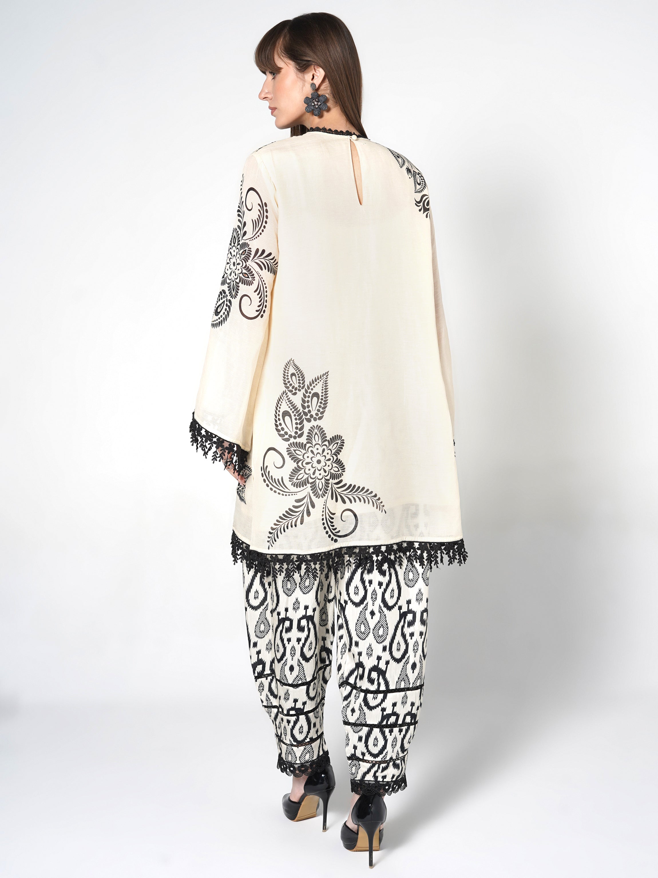 Pearl White Printed Linen Silk Co-Ord Set