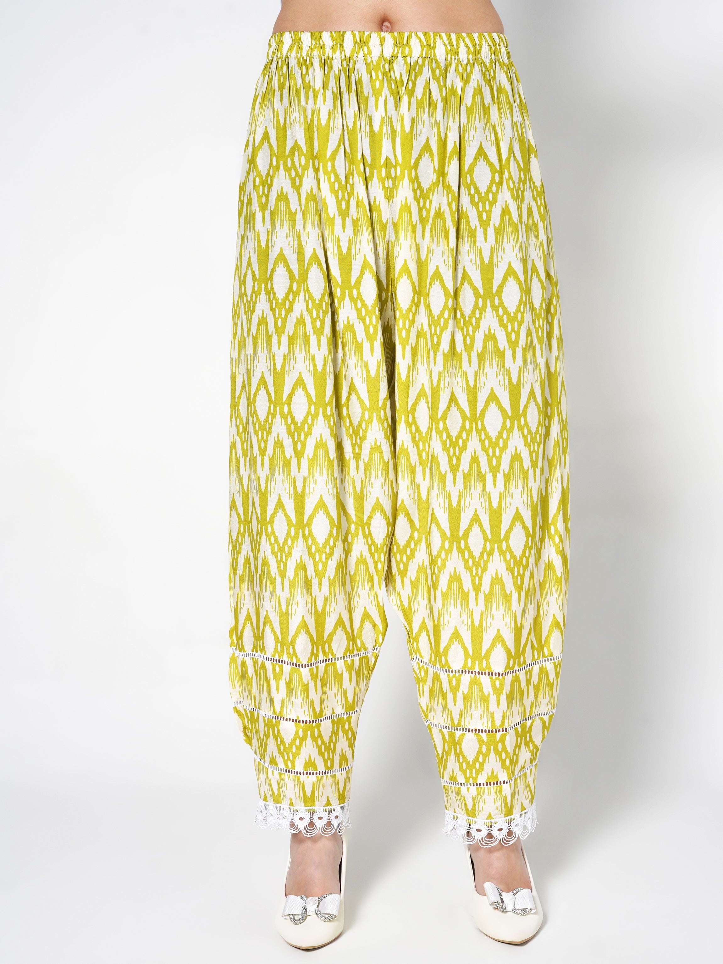 Lime Green Printed Linen Silk Co-Ord Set