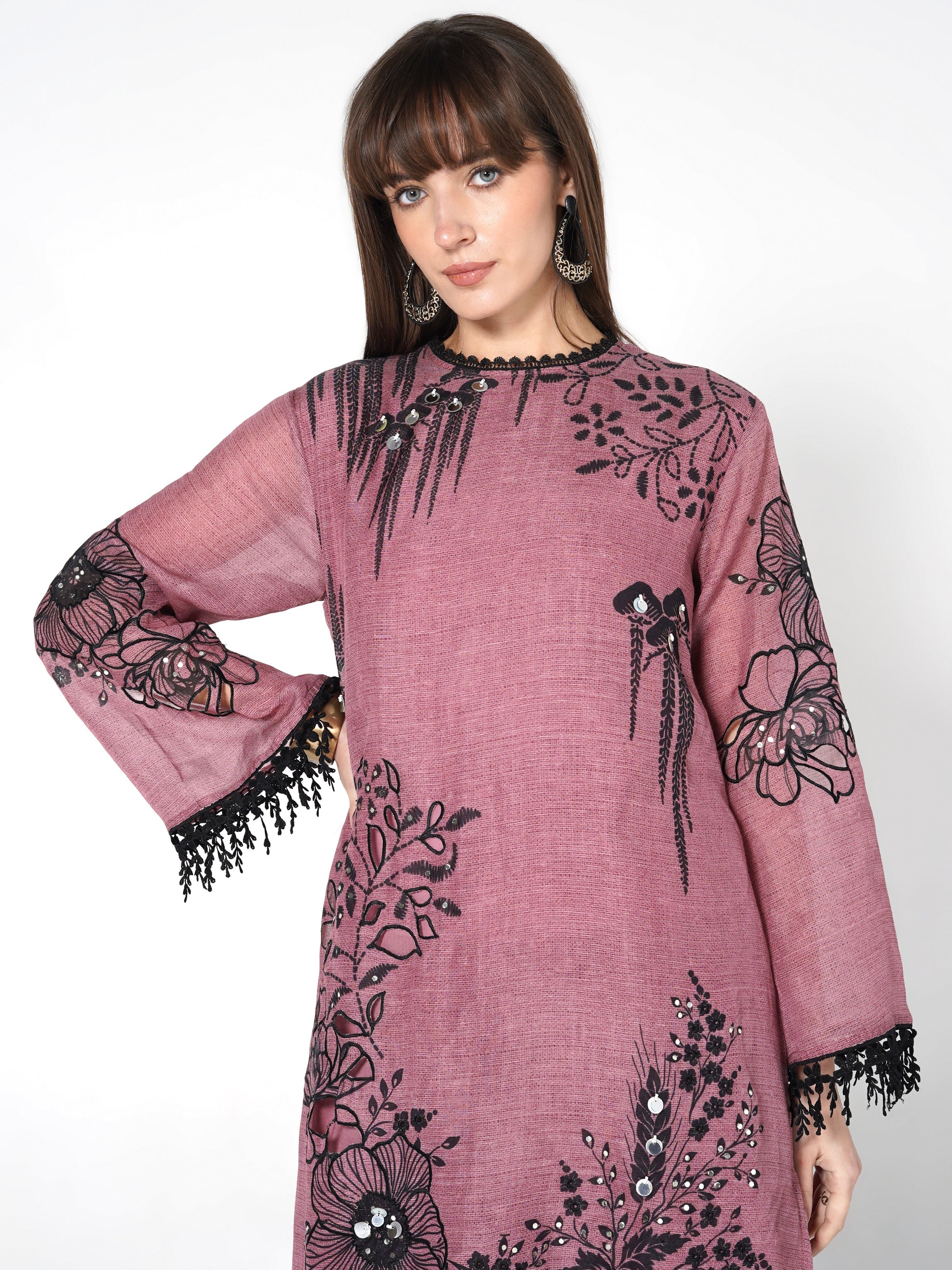 Mauve Onyx Printed Linen Silk Co-Ord Set