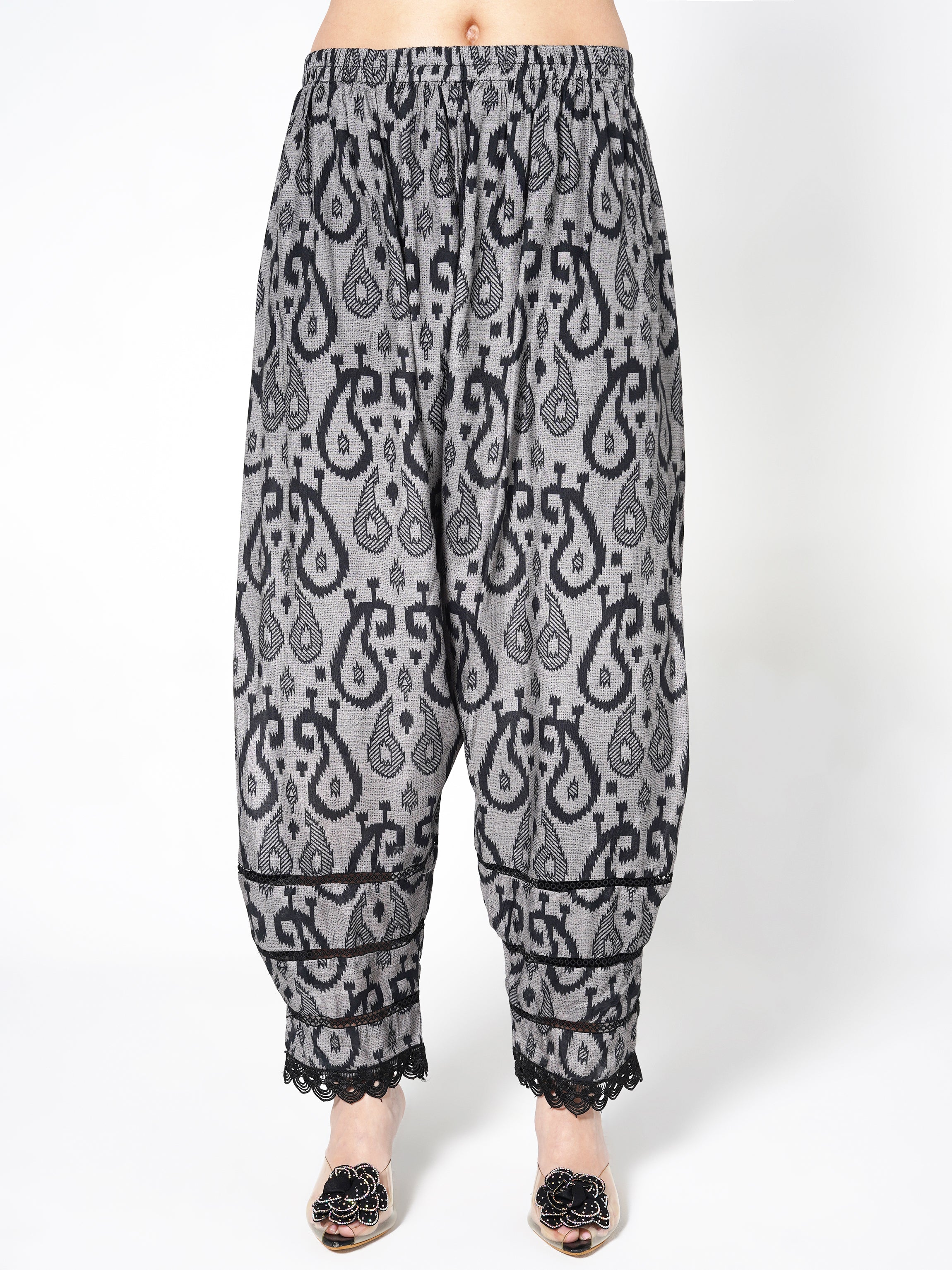 Steel Grey Printed Linen Silk Co-Ord Set