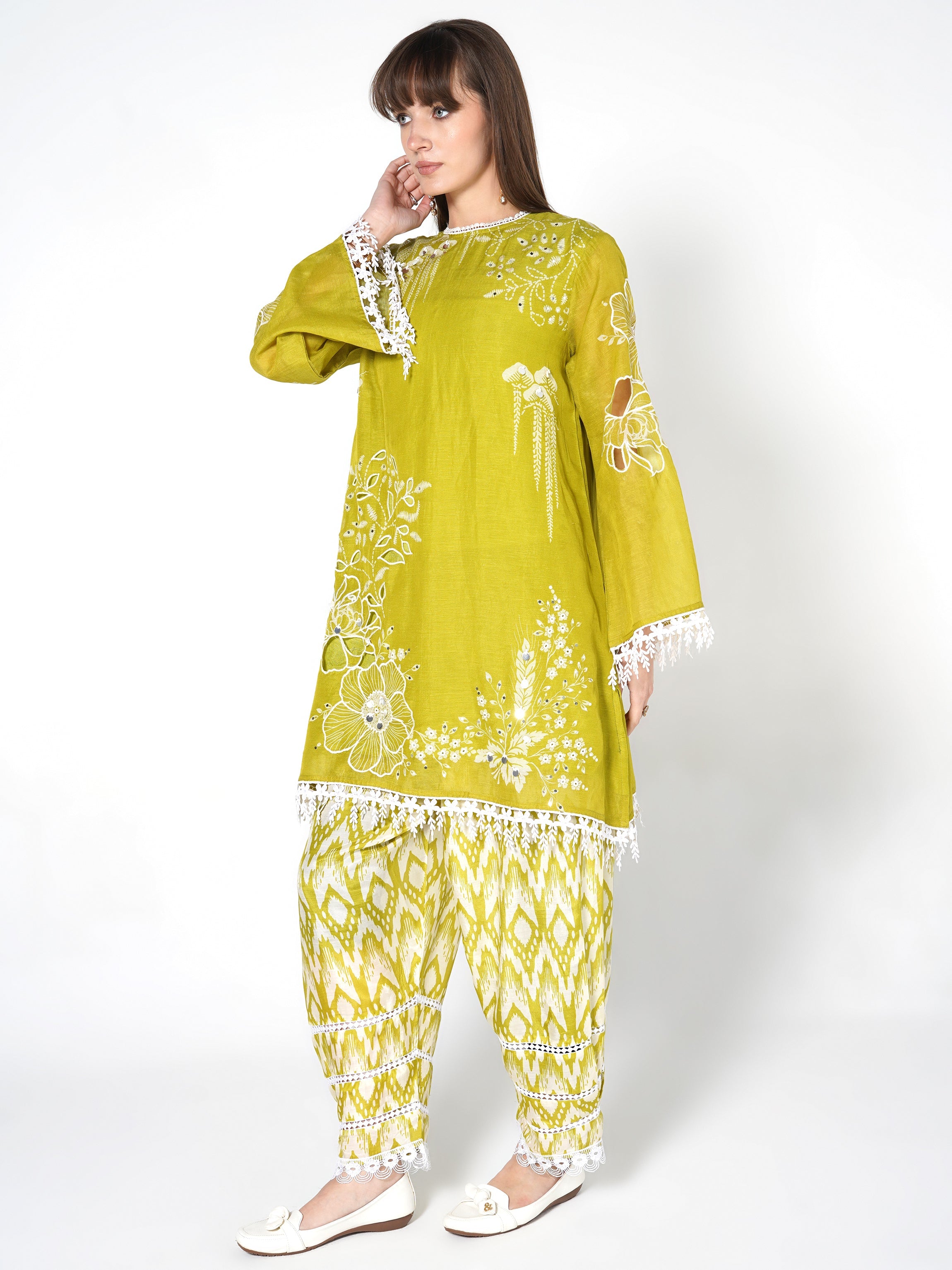 Citron Yellow Printed Linen Silk Co-Ord Set