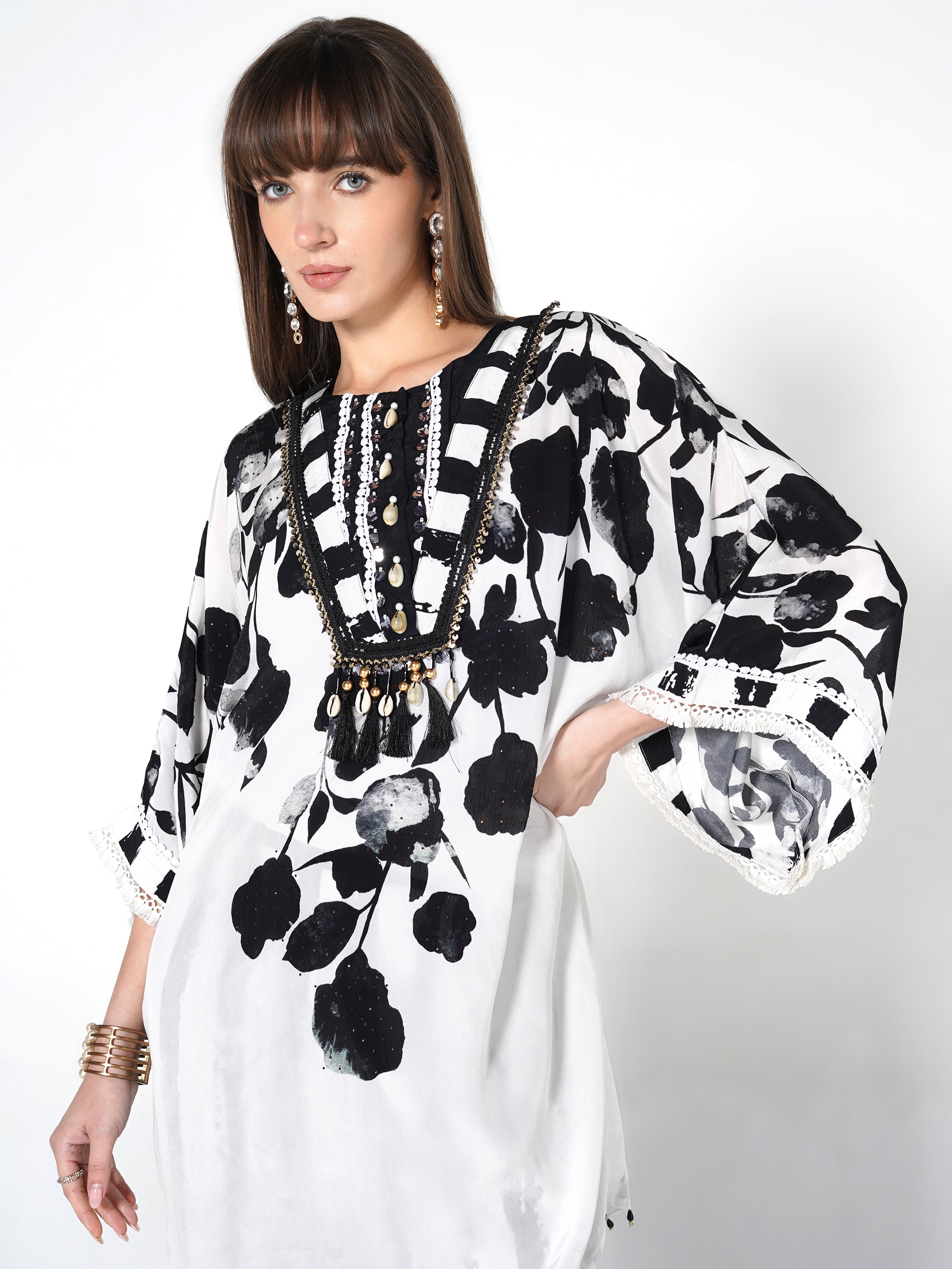 Milk White Printed Crepe Silk Co-Ord Set