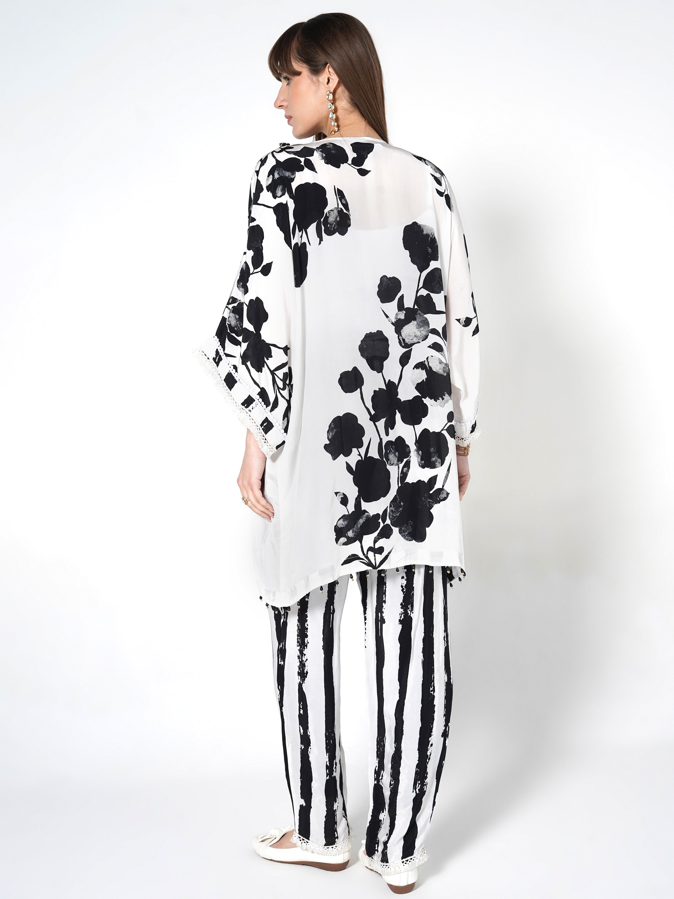 Milk White Printed Crepe Silk Co-Ord Set