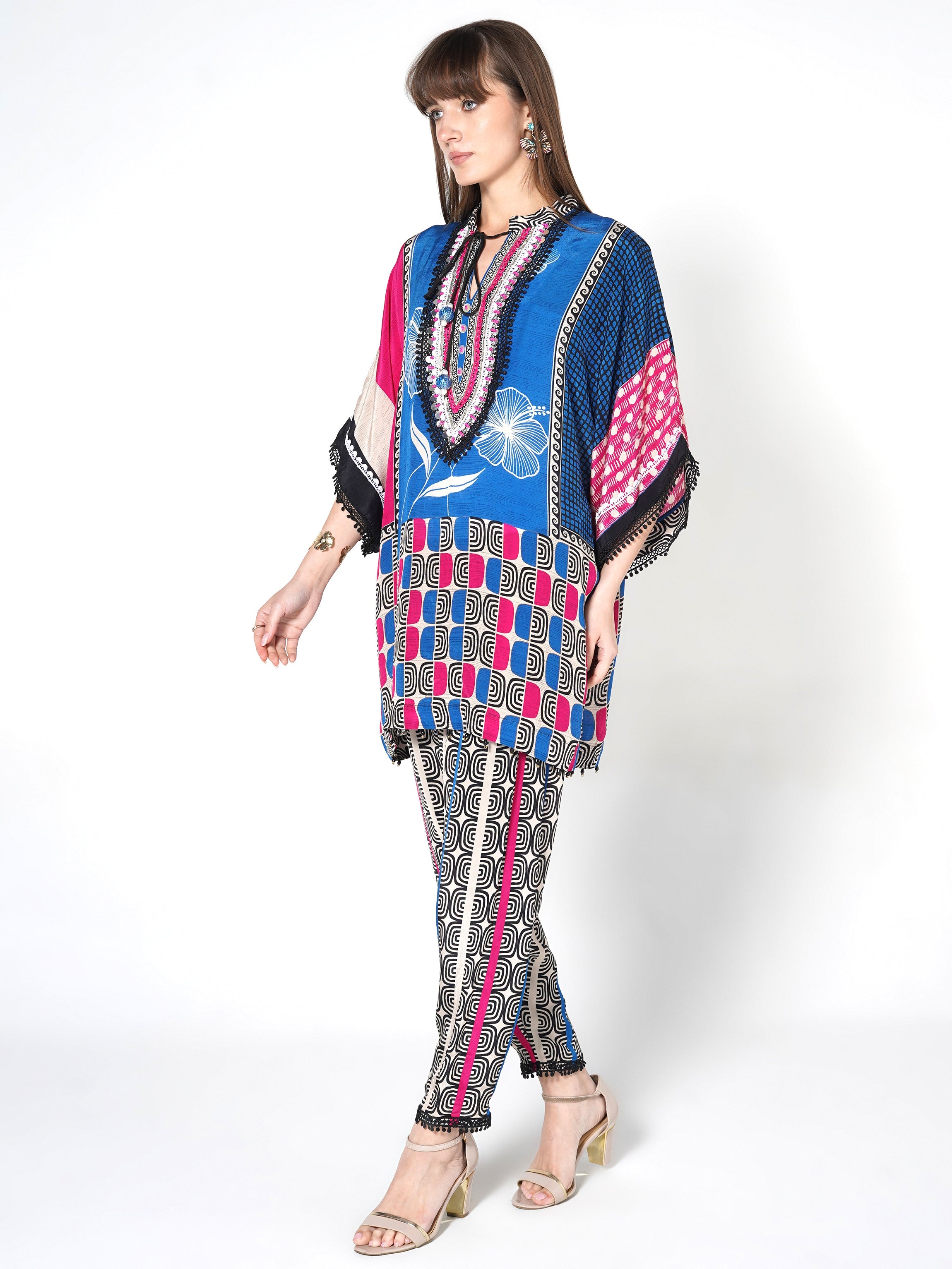 Blue and Multicolor Printed Crepe Silk Co-Ord Set