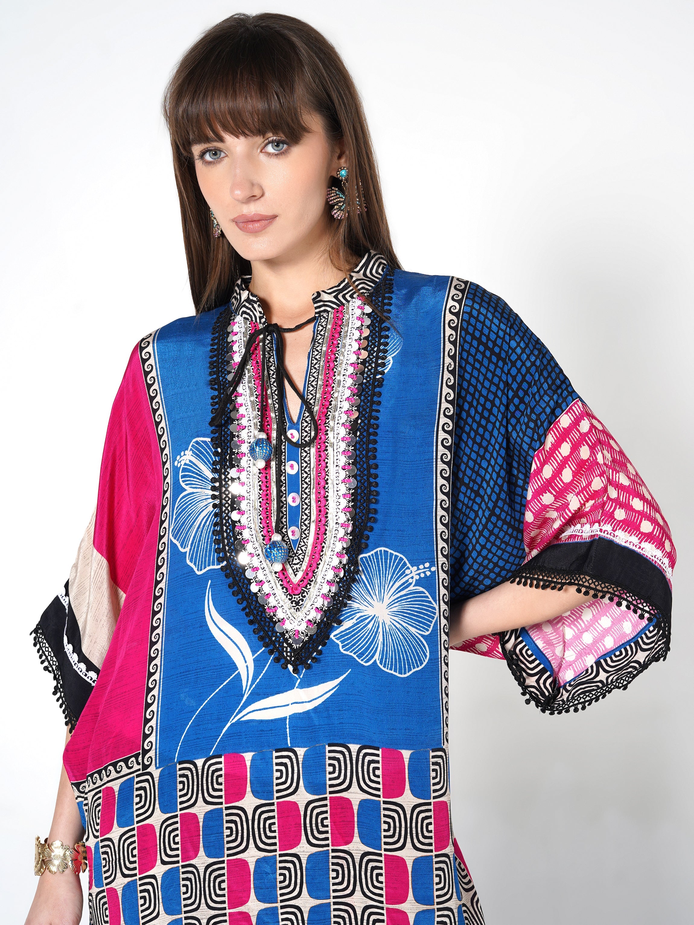 Blue and Multicolor Printed Crepe Silk Co-Ord Set