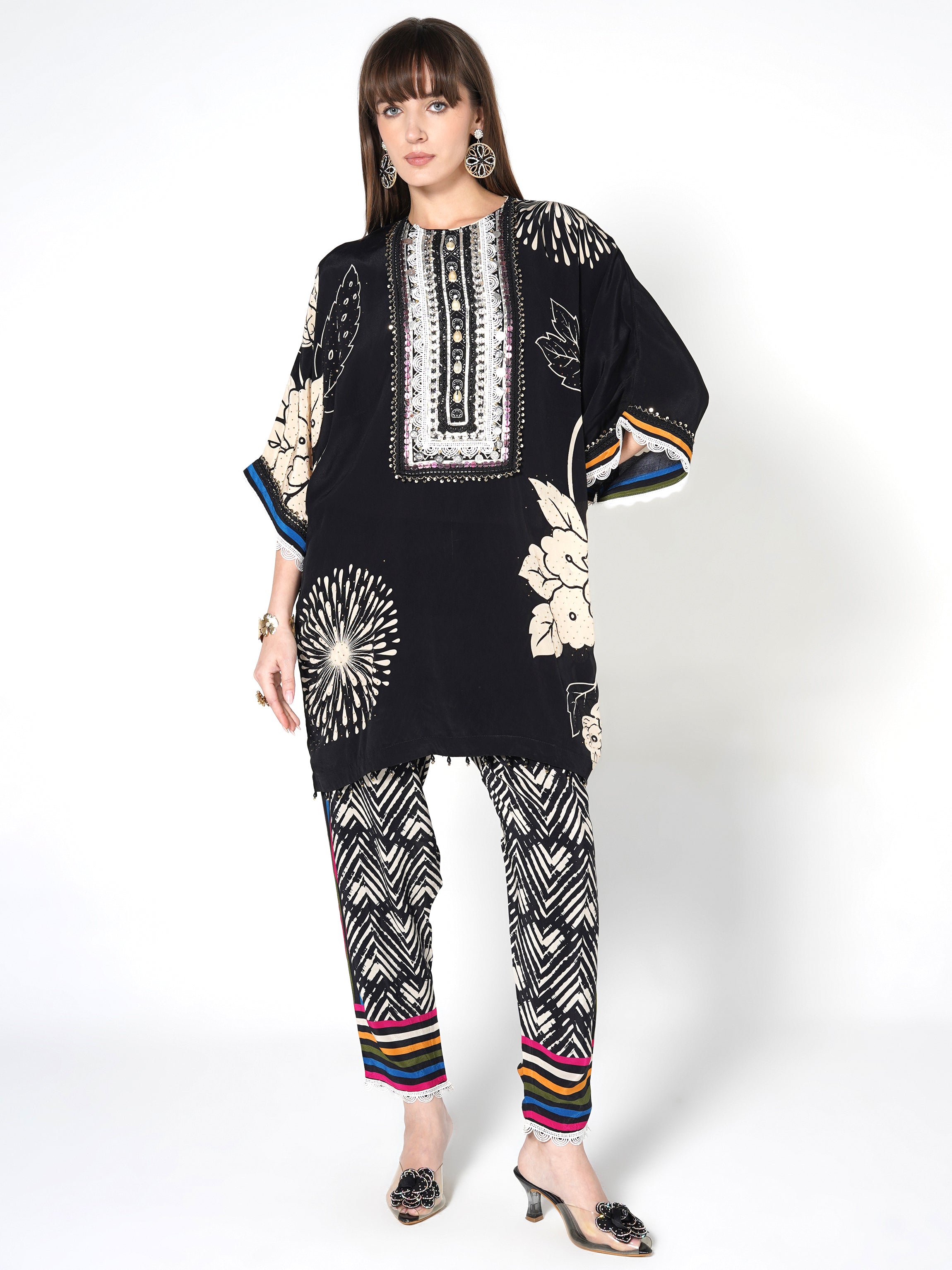 Obsidian Black Embellished Crepe Silk Co-Ord Set