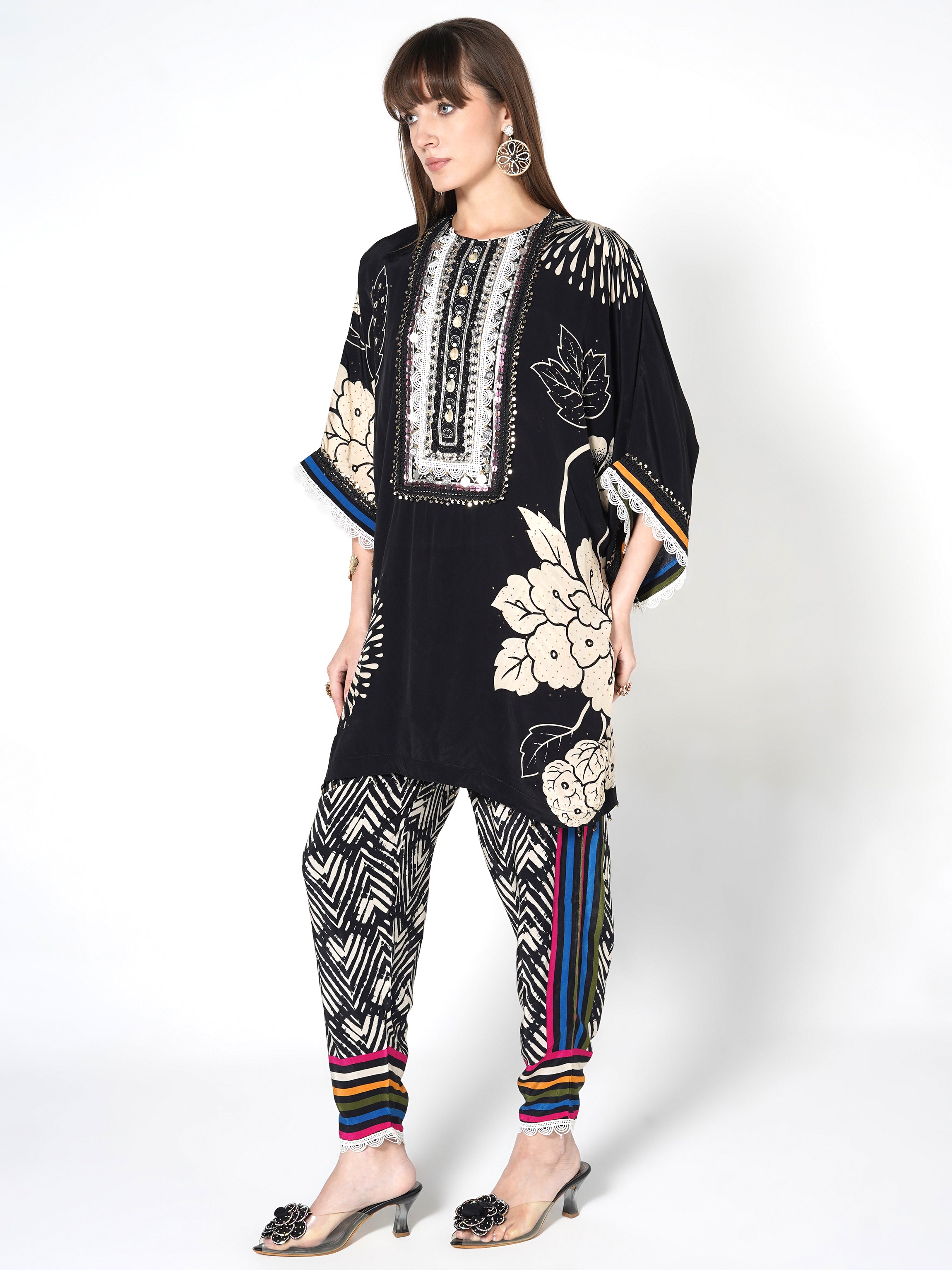 Obsidian Black Embellished Crepe Silk Co-Ord Set