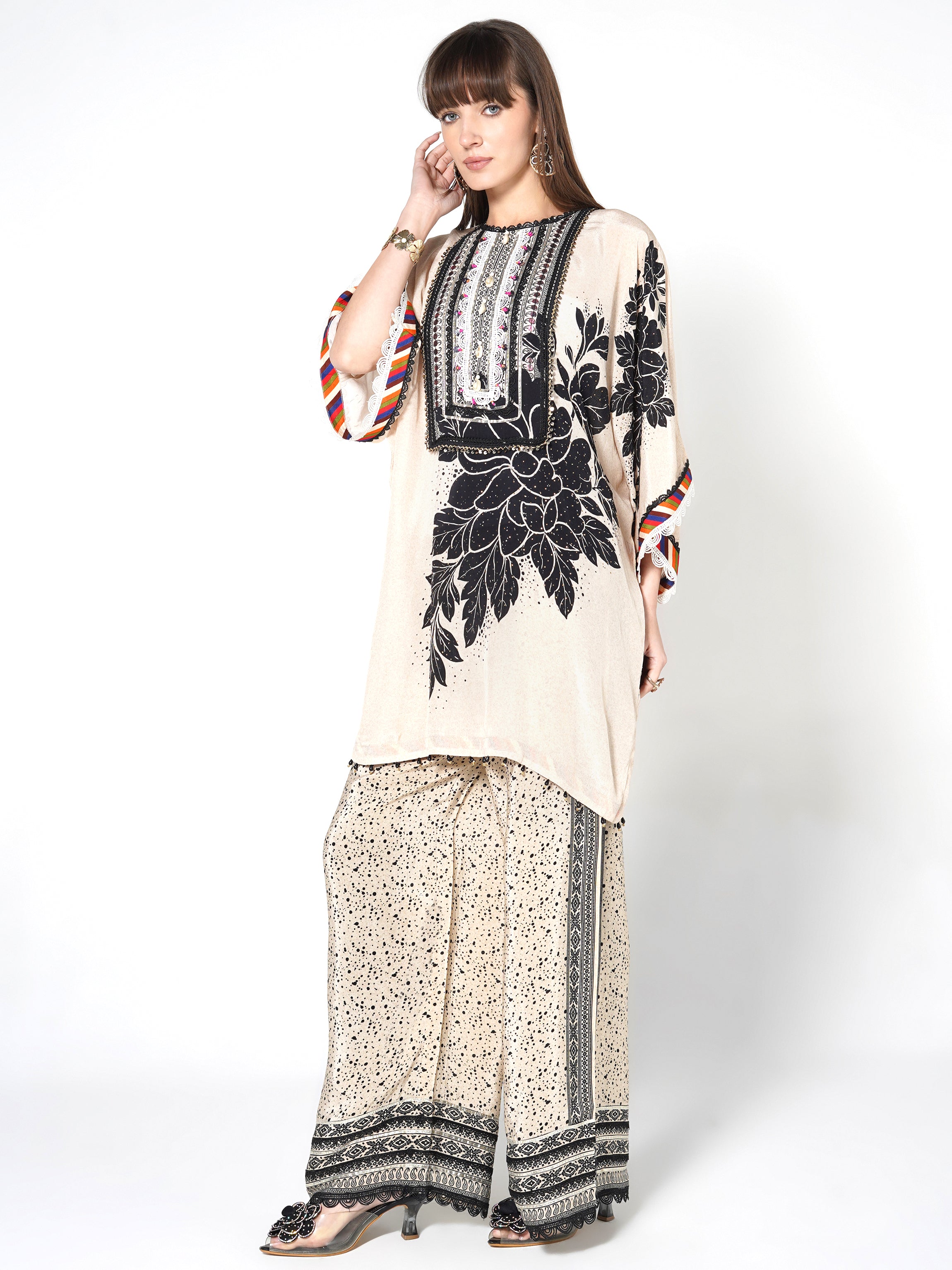 Ivory Embellished Crepe Silk Co-Ord Set