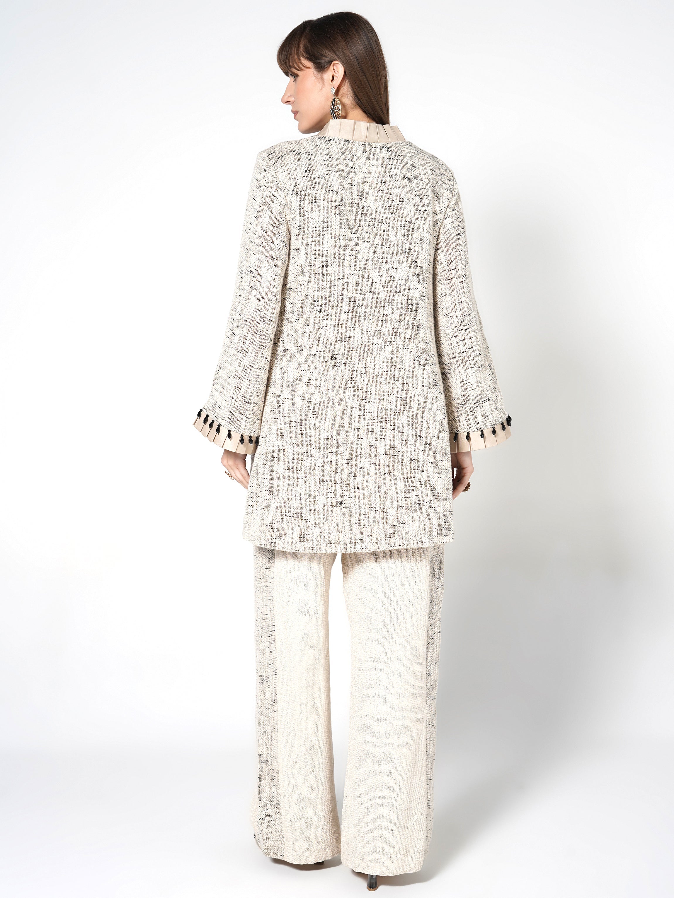 Beige & Black Floral Jute Co-ord Set
